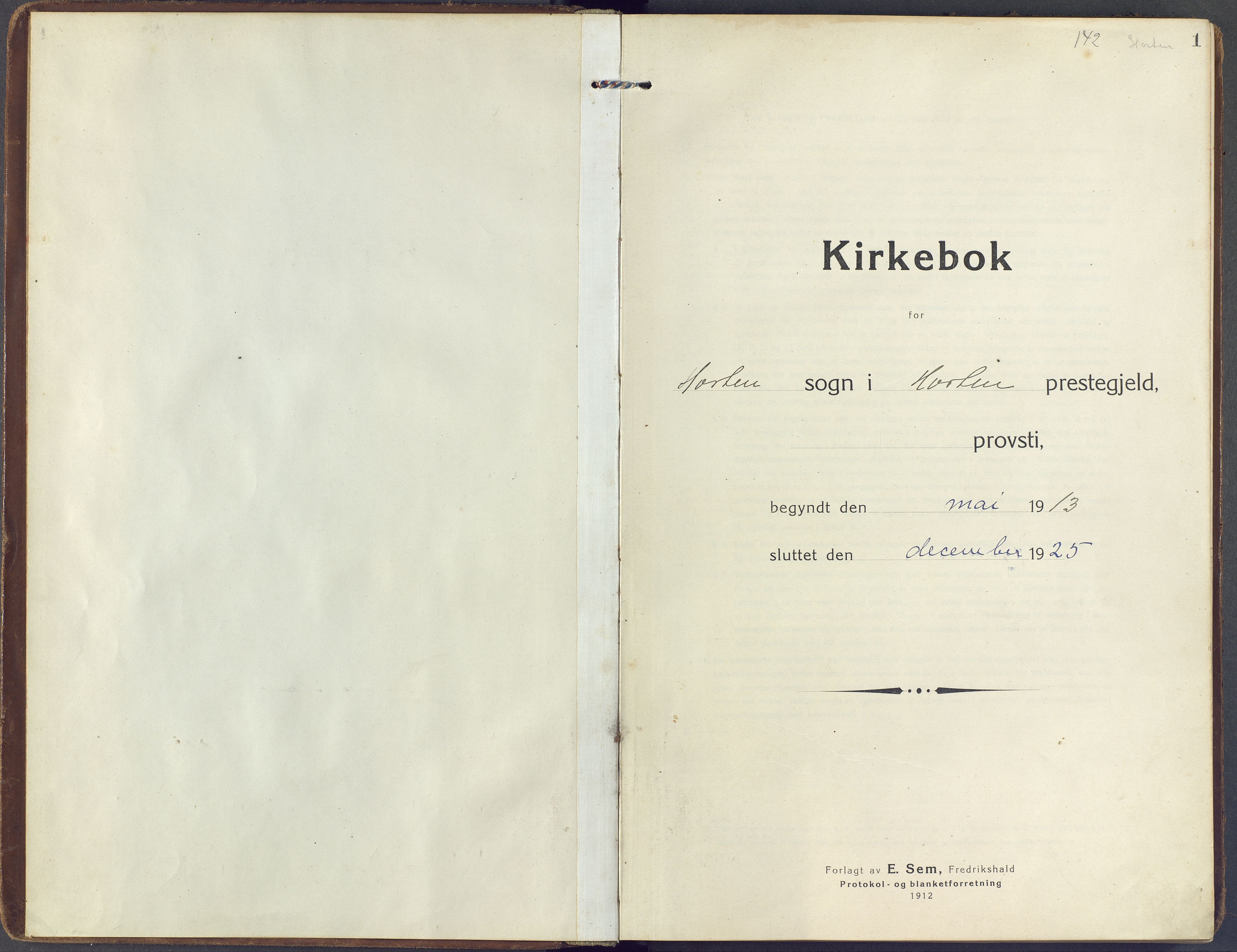 Horten kirkebøker, SAKO/A-348/F/Fa/L0010: Parish register (official) no. 10, 1913-1925, p. 1