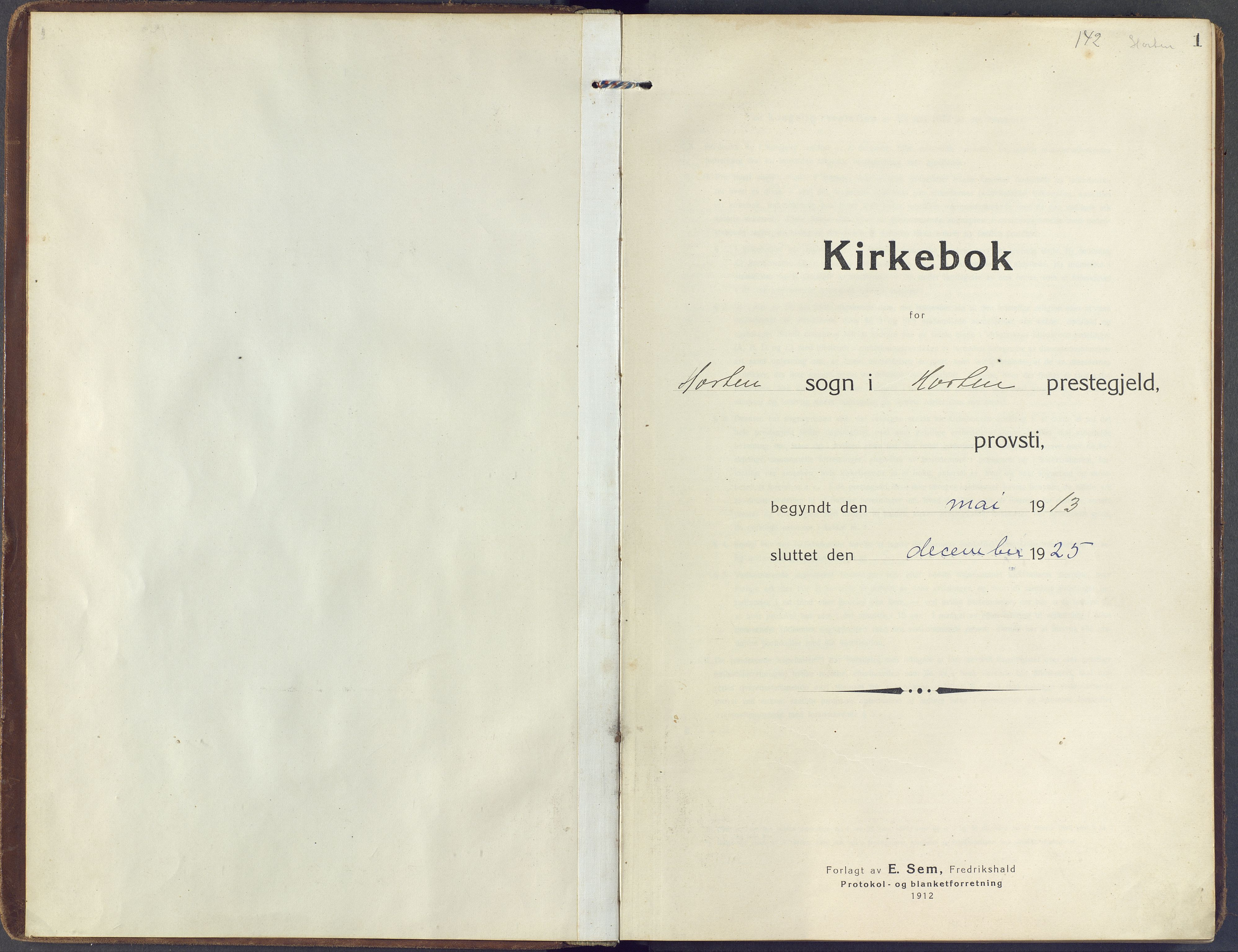 Horten kirkebøker, AV/SAKO-A-348/F/Fa/L0010: Parish register (official) no. 10, 1913-1925, p. 1