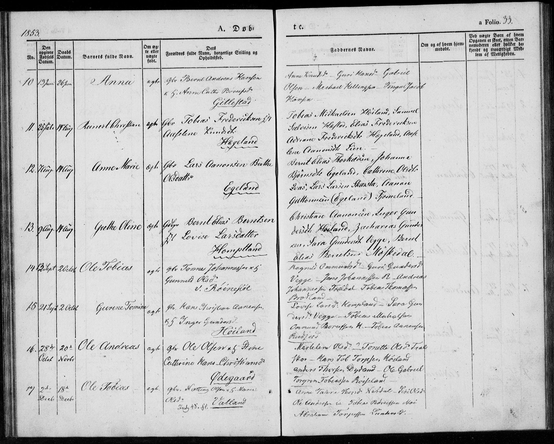 Lyngdal sokneprestkontor, AV/SAK-1111-0029/F/Fa/Fab/L0001: Parish register (official) no. A 1, 1838-1860, p. 33