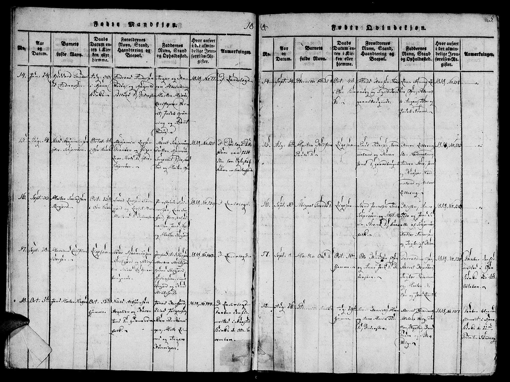 Ministerialprotokoller, klokkerbøker og fødselsregistre - Sør-Trøndelag, SAT/A-1456/657/L0702: Parish register (official) no. 657A03, 1818-1831, p. 5