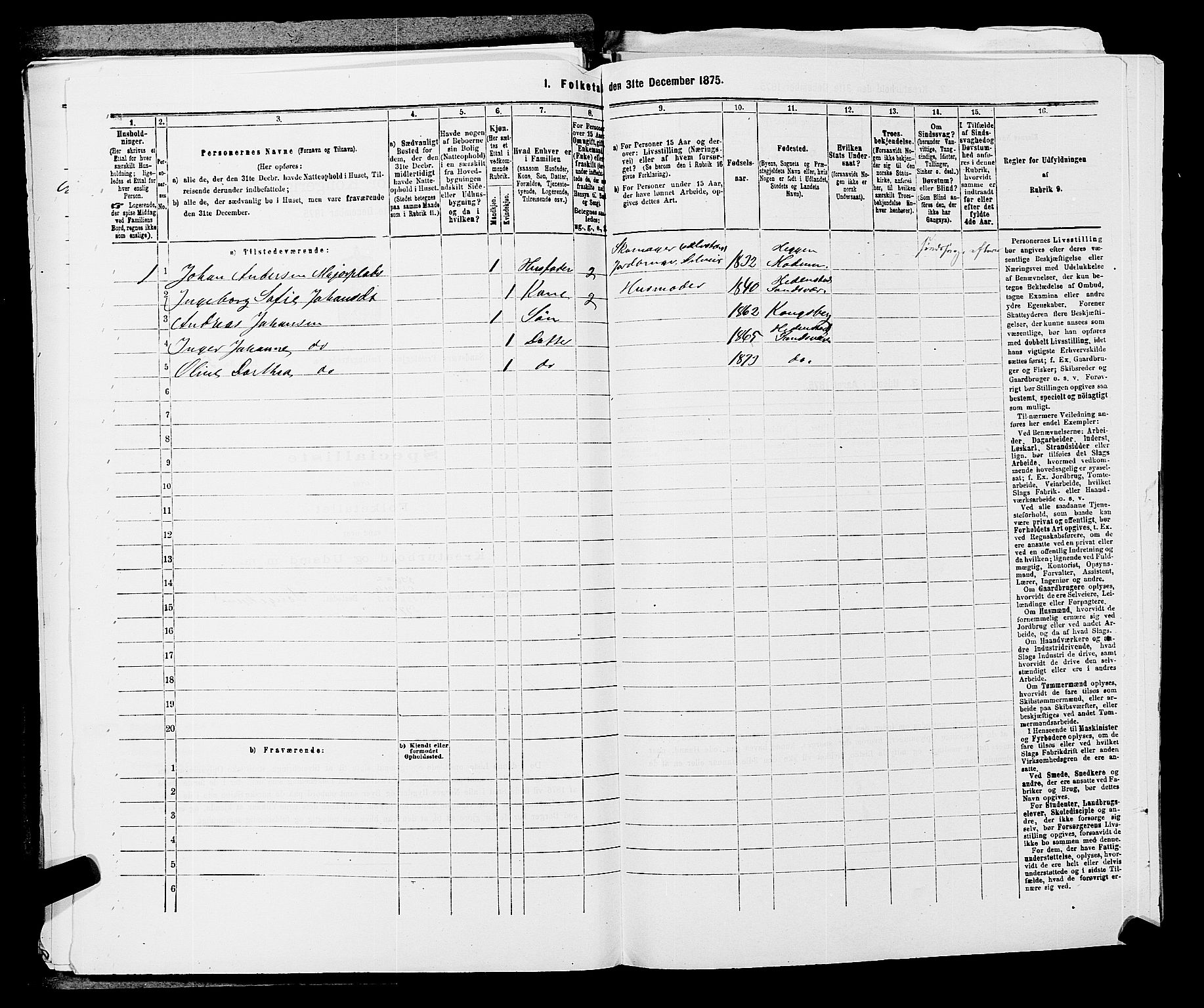 SAKO, 1875 census for 0629P Sandsvær, 1875, p. 1699