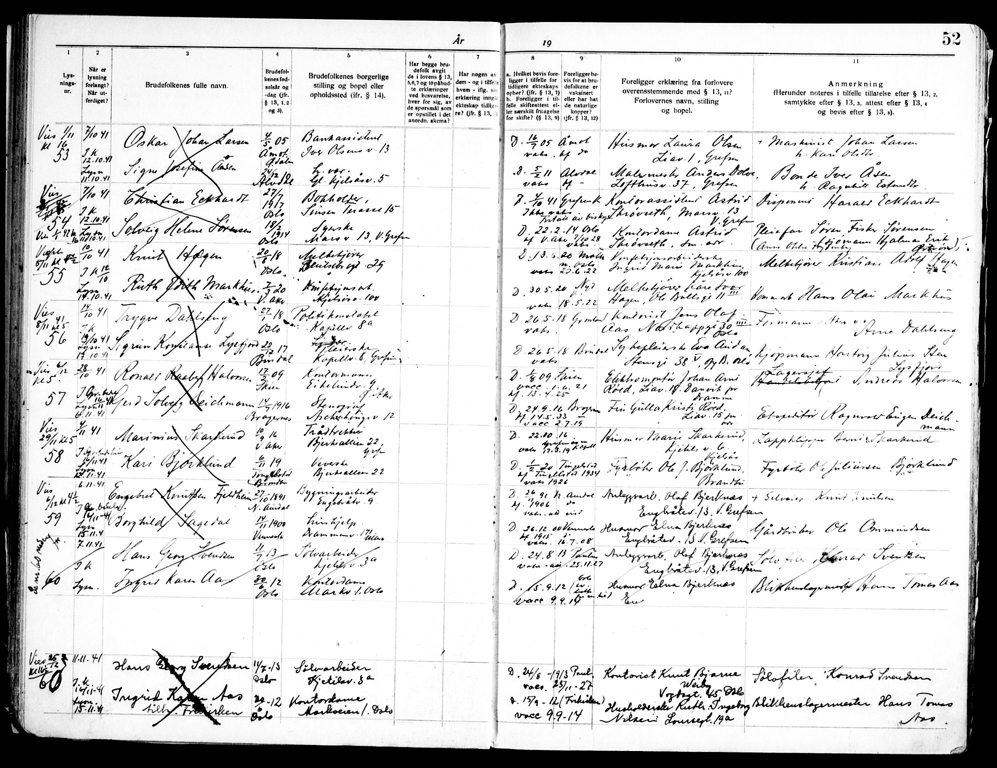 Grefsen prestekontor Kirkebøker, SAO/A-10237a/H/Ha/L0001: Banns register no. 1, 1933-1950, p. 52