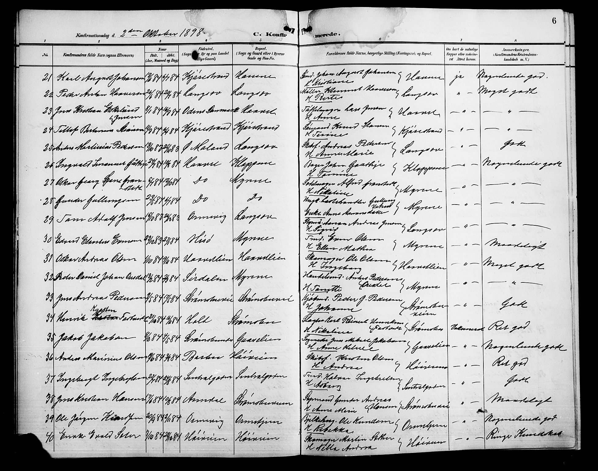 Barbu sokneprestkontor, SAK/1111-0003/F/Fb/L0003: Parish register (copy) no. B 3, 1897-1911, p. 6