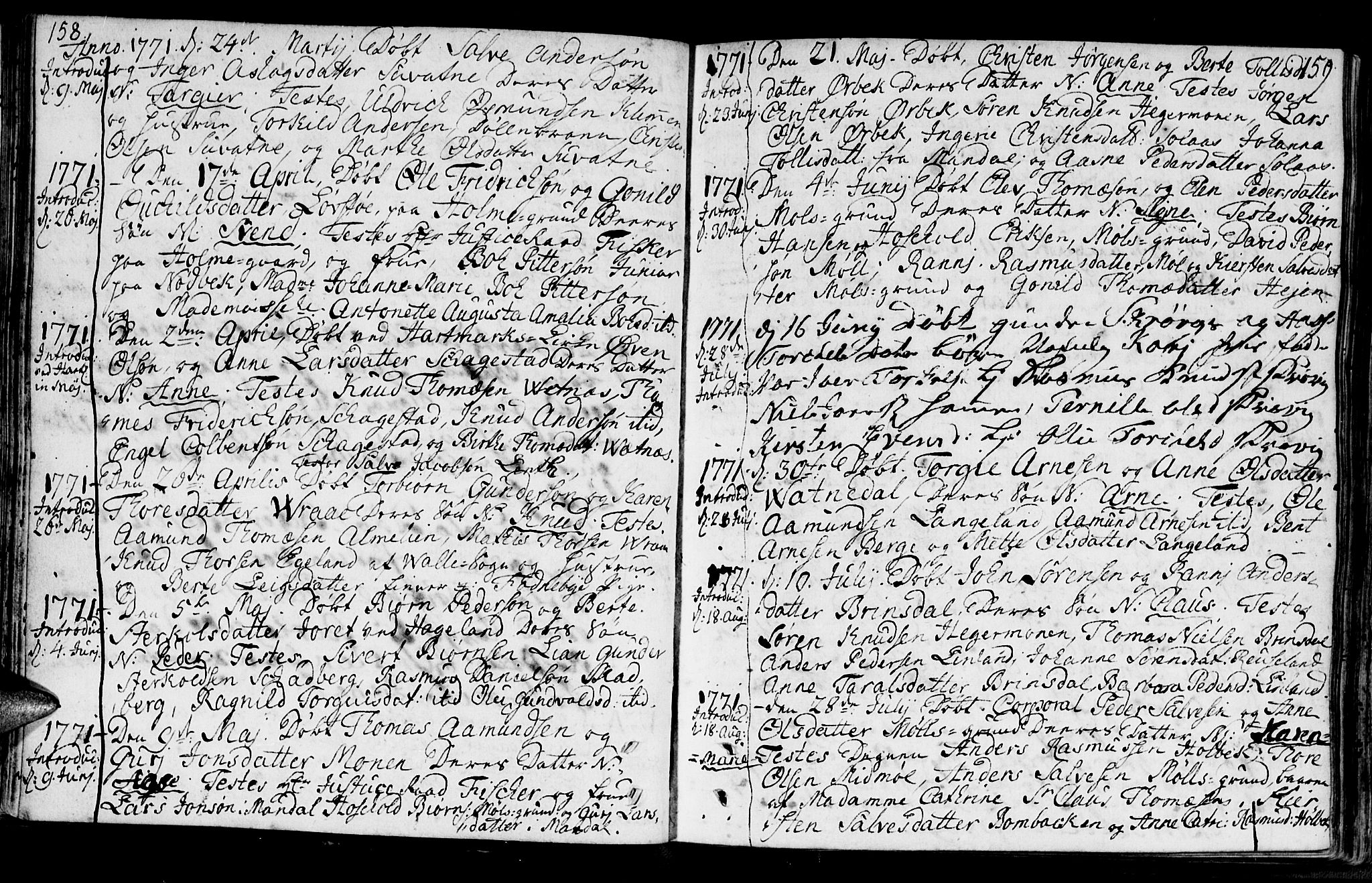 Holum sokneprestkontor, SAK/1111-0022/F/Fa/Faa/L0002: Parish register (official) no. A 2, 1756-1780, p. 158-159
