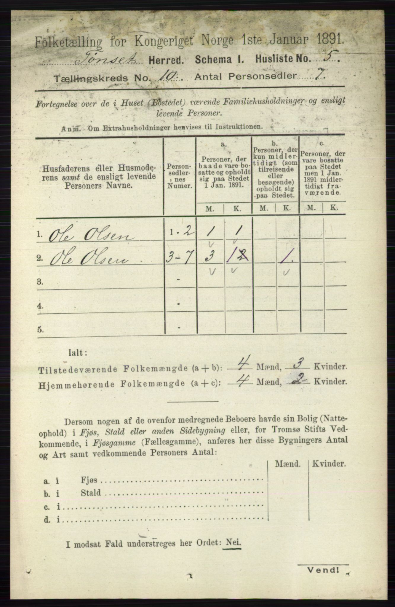 RA, 1891 census for 0437 Tynset, 1891, p. 2814