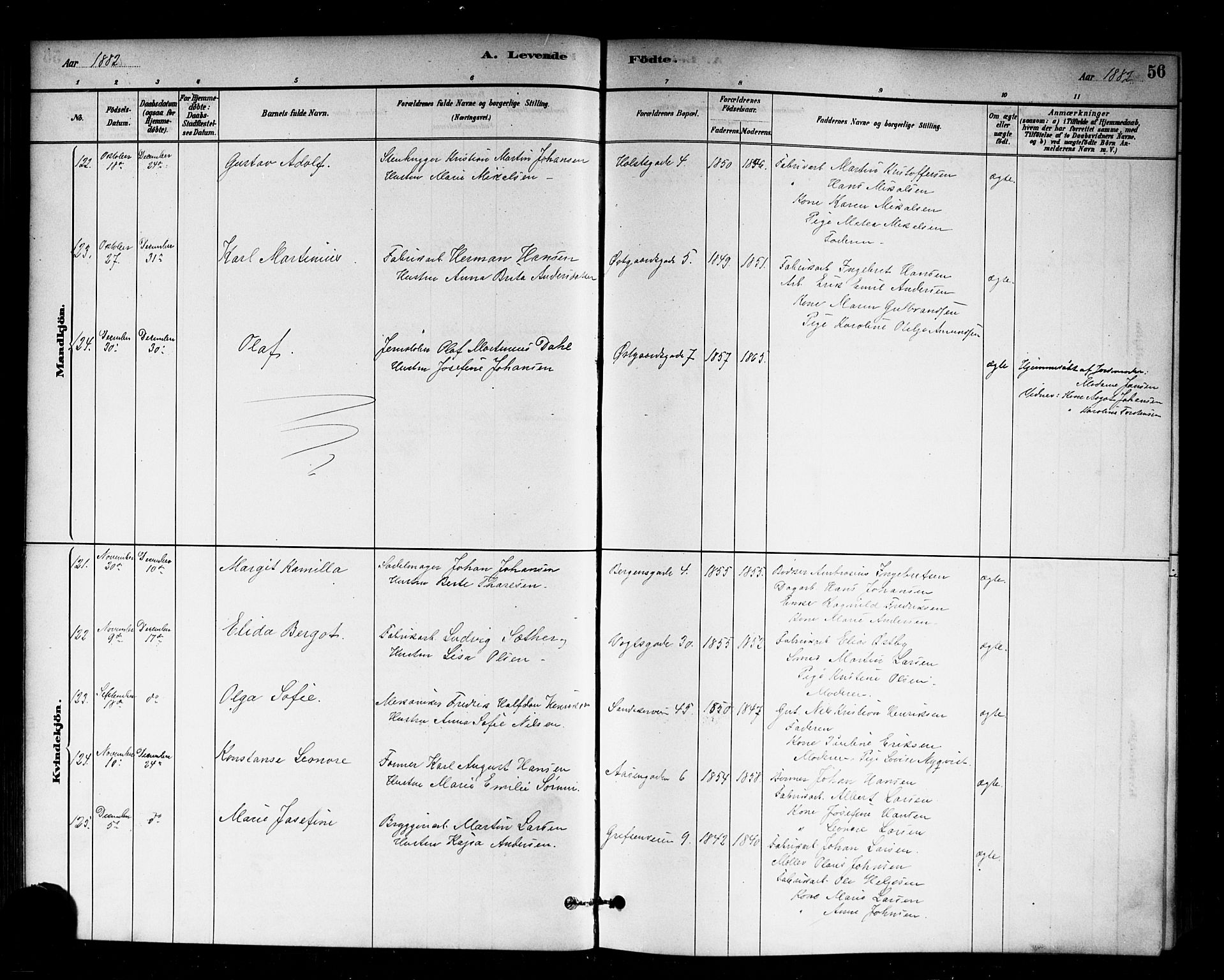 Sagene prestekontor Kirkebøker, SAO/A-10796/G/L0001: Parish register (copy) no. 1, 1880-1891, p. 56
