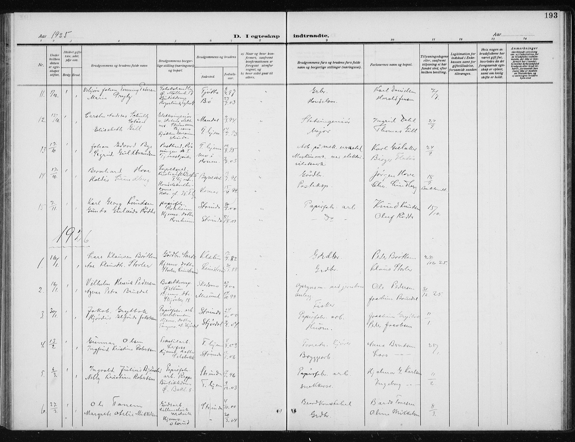 Ministerialprotokoller, klokkerbøker og fødselsregistre - Sør-Trøndelag, SAT/A-1456/606/L0314: Parish register (copy) no. 606C10, 1911-1937, p. 193