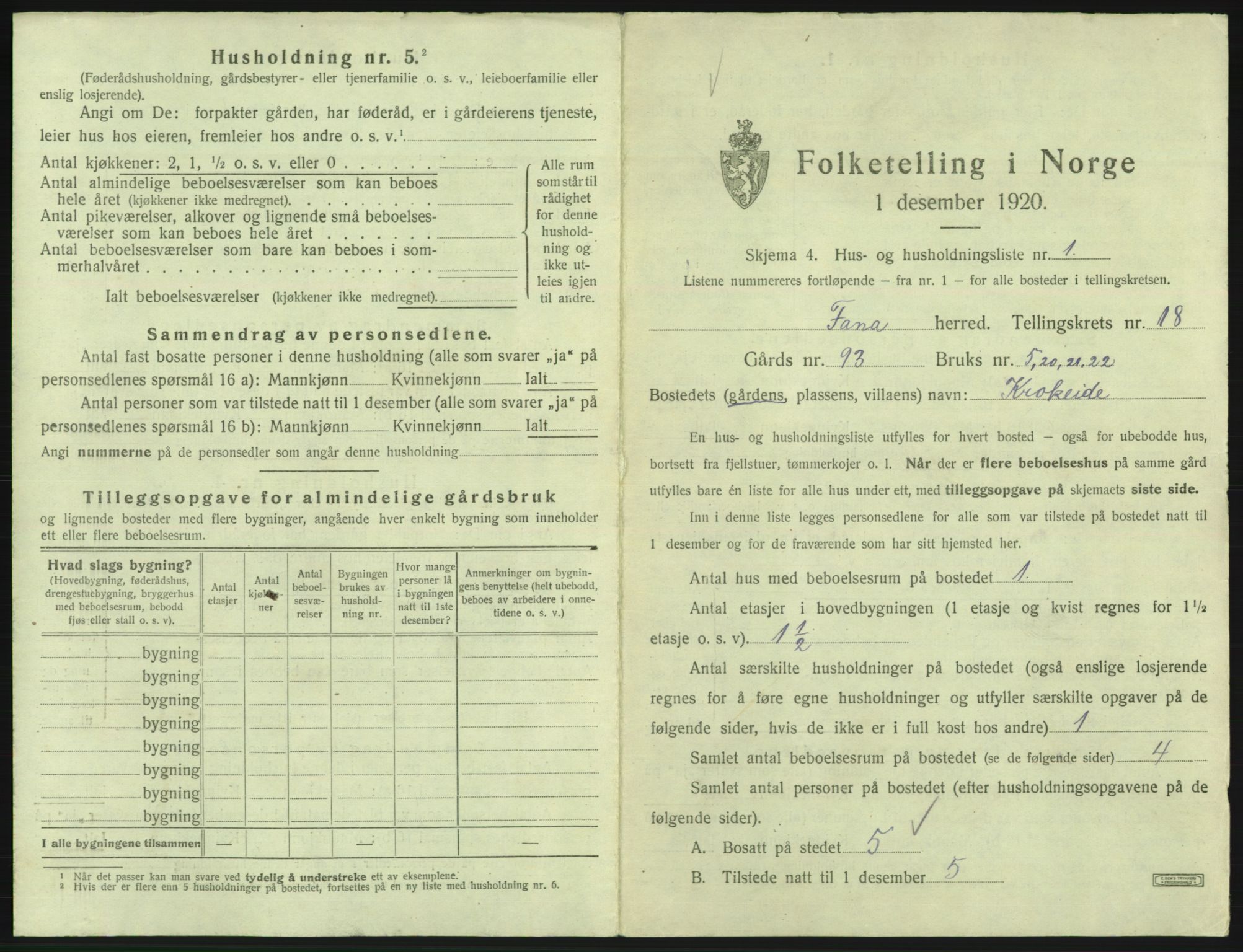 SAB, 1920 census for Fana, 1920, p. 2697