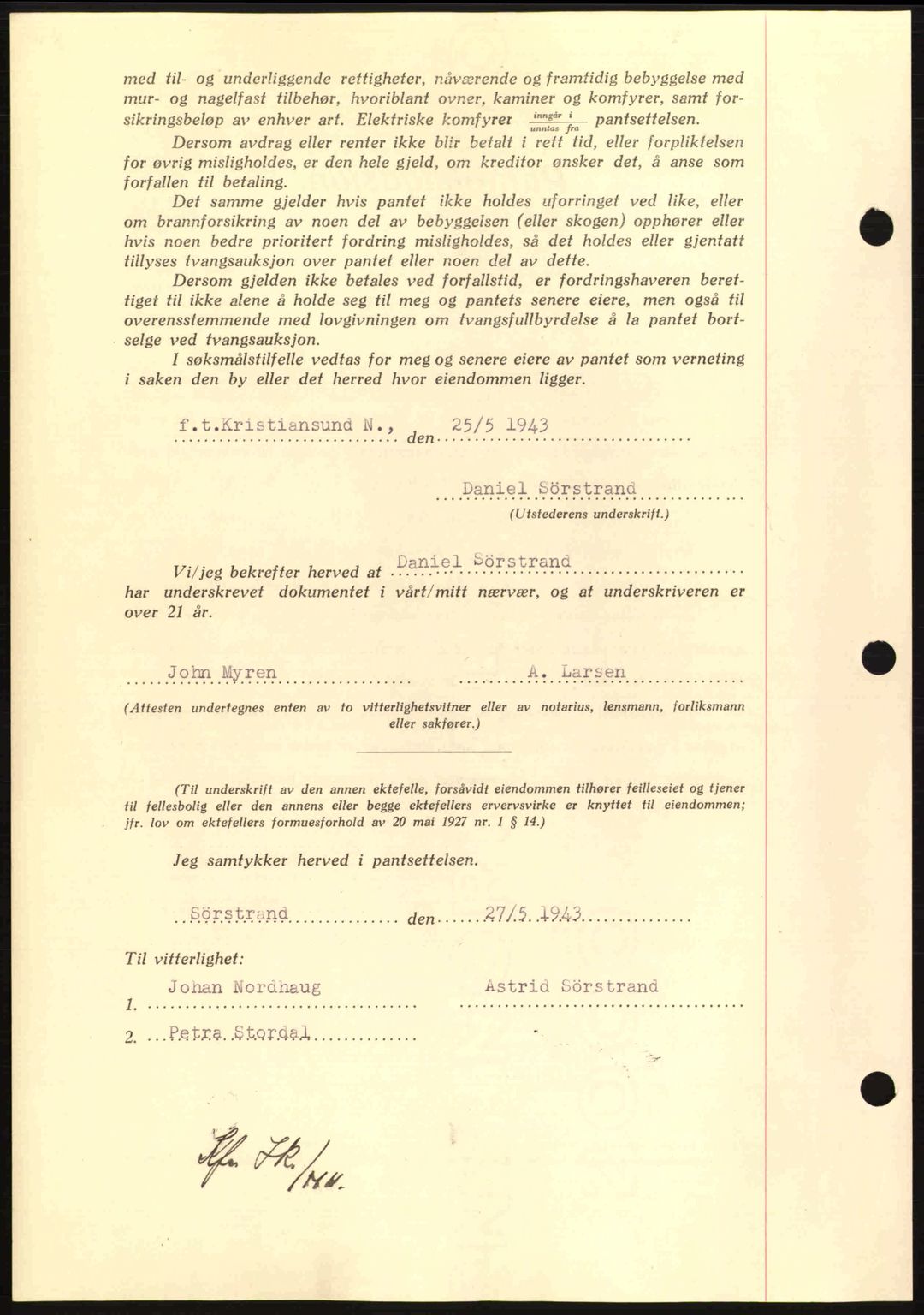 Nordmøre sorenskriveri, AV/SAT-A-4132/1/2/2Ca: Mortgage book no. B90, 1942-1943, Diary no: : 1464/1943