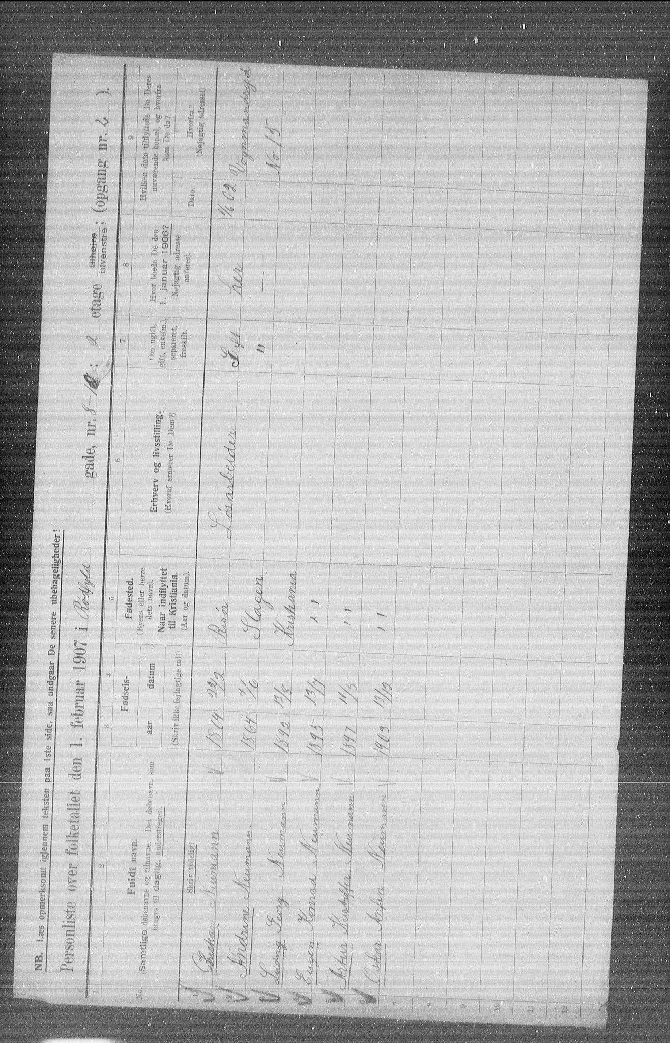 OBA, Municipal Census 1907 for Kristiania, 1907, p. 43852