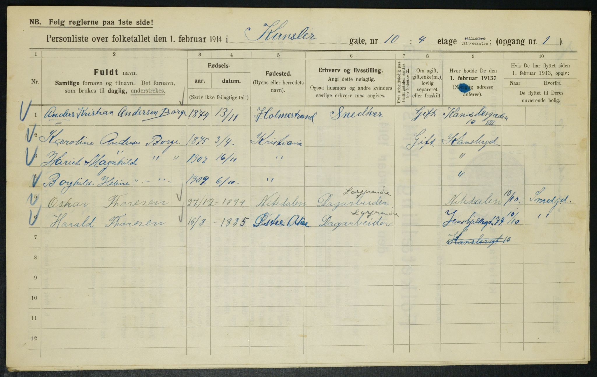 OBA, Municipal Census 1914 for Kristiania, 1914, p. 48100