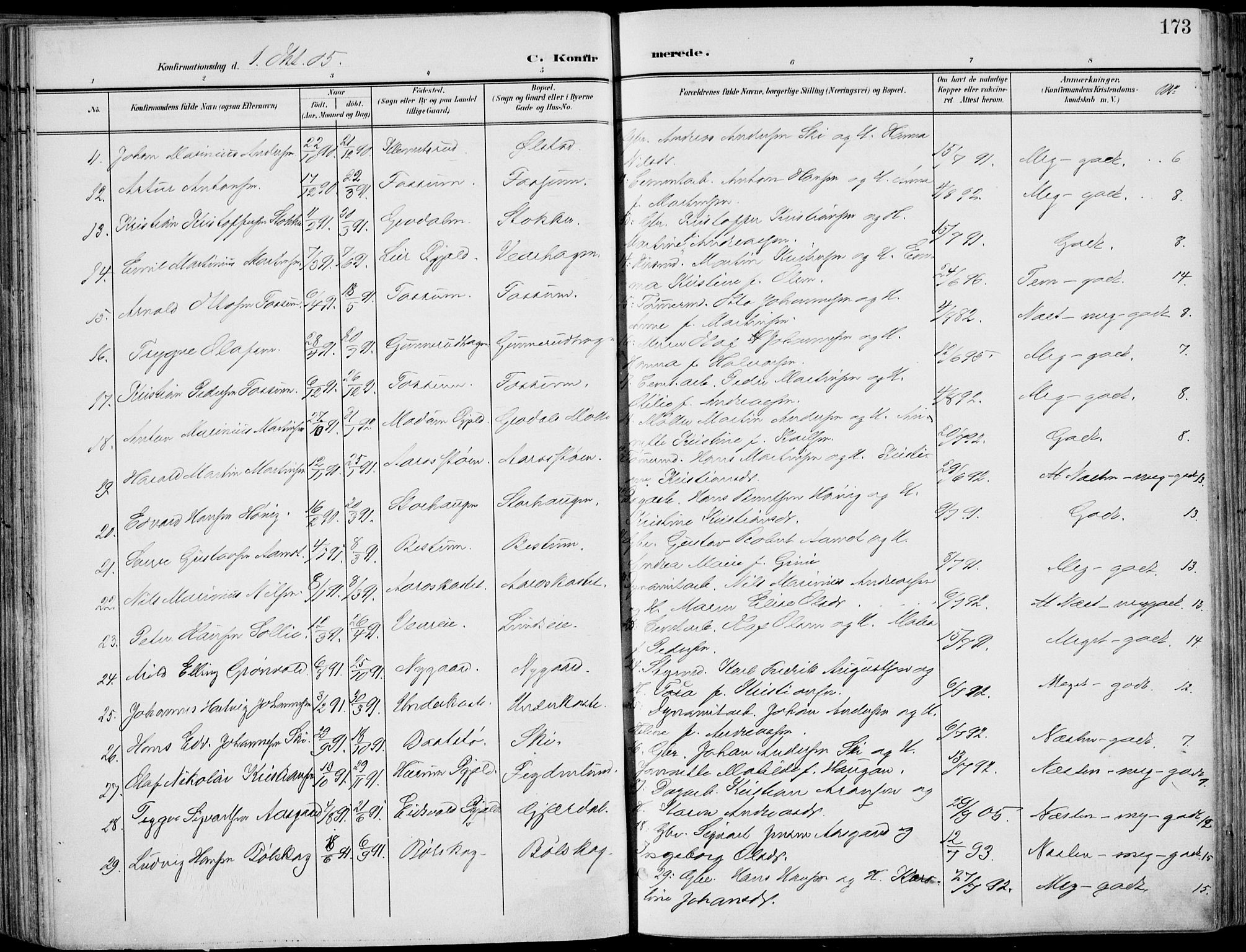 Røyken kirkebøker, SAKO/A-241/F/Fa/L0009: Parish register (official) no. 9, 1898-1911, p. 173