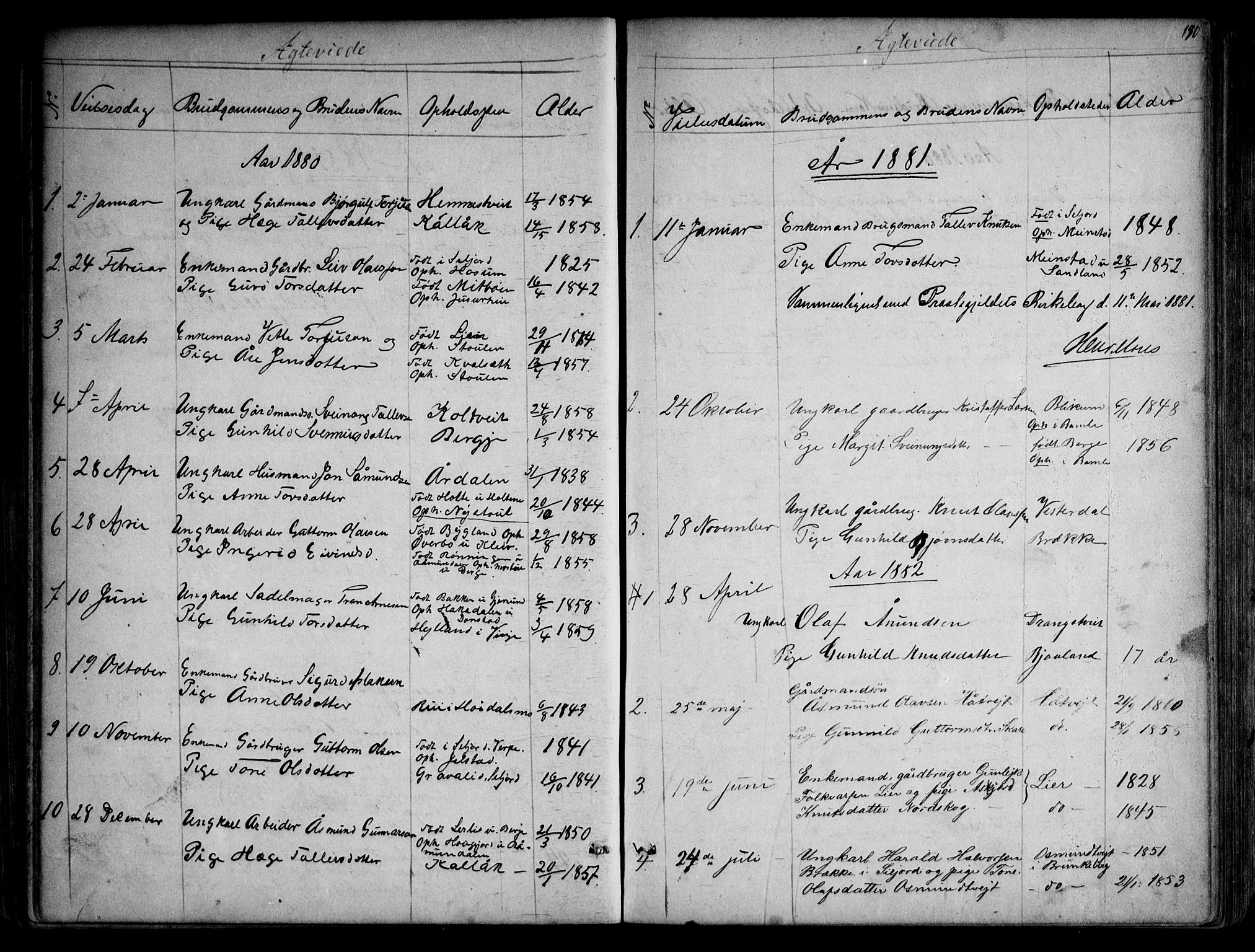 Kviteseid kirkebøker, SAKO/A-276/G/Gb/L0002: Parish register (copy) no. II 2, 1850-1892, p. 190