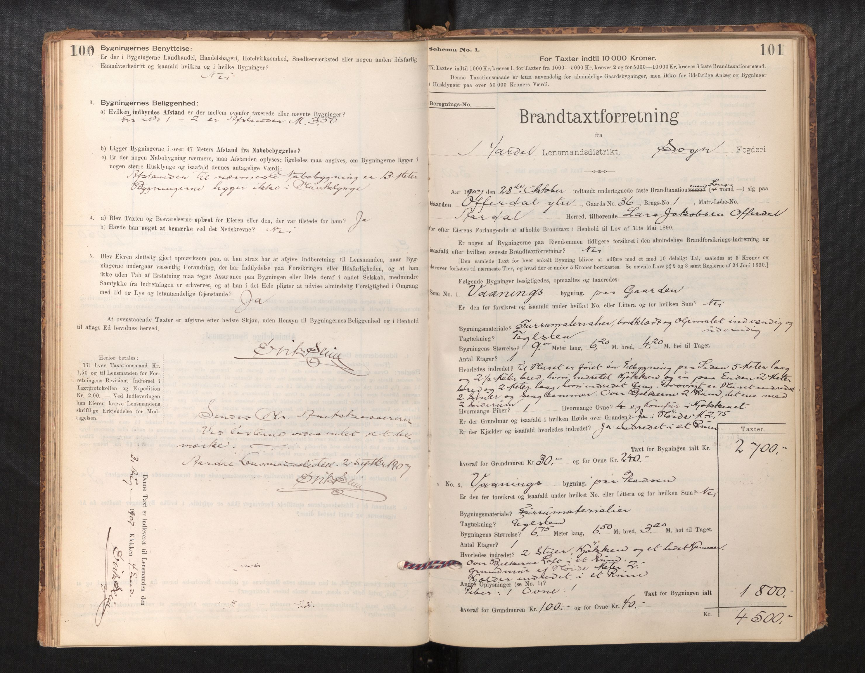 Lensmannen i Årdal, AV/SAB-A-30501/0012/L0008: Branntakstprotokoll, skjematakst, 1895-1915, p. 100-101