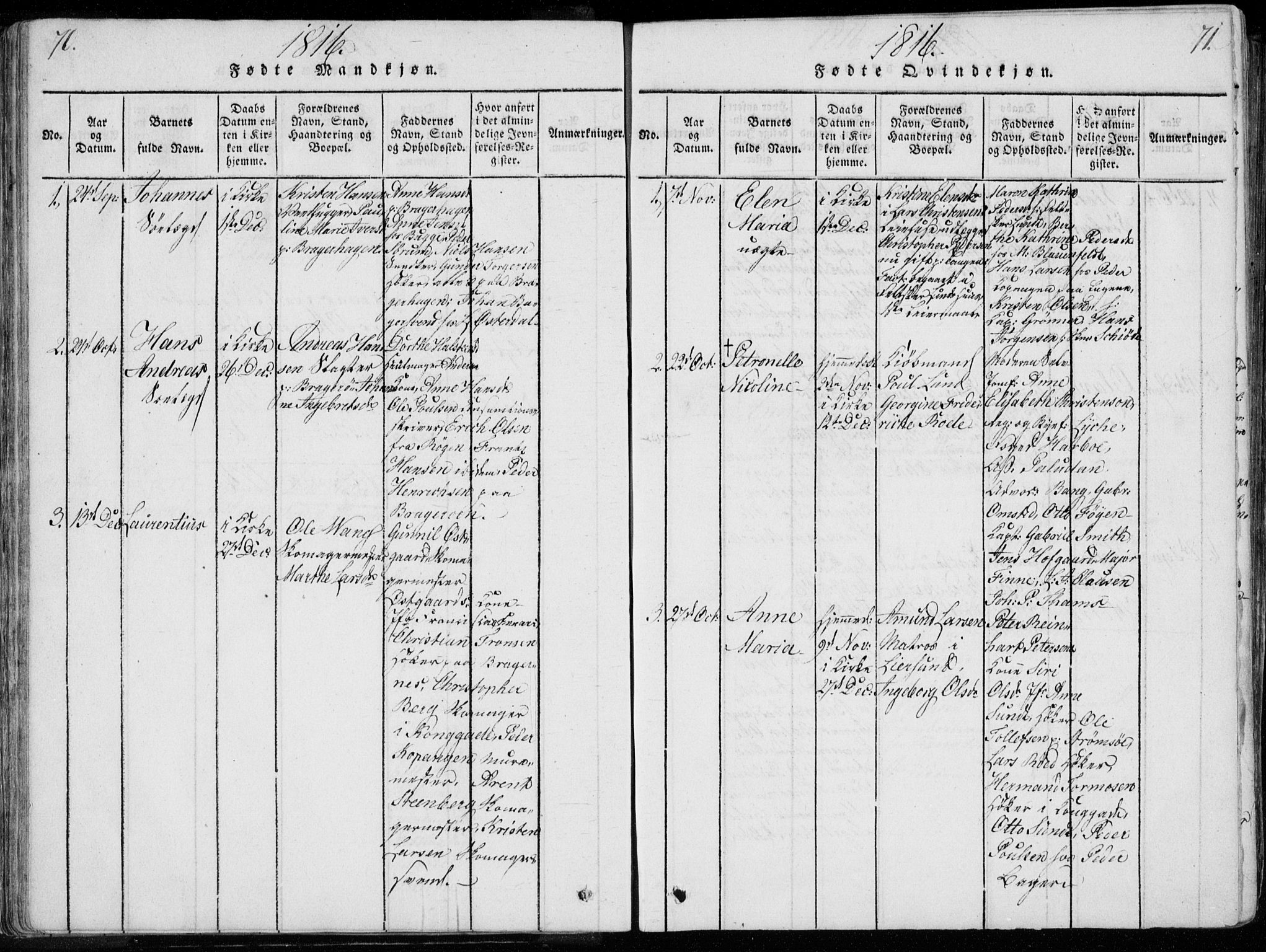 Bragernes kirkebøker, AV/SAKO-A-6/F/Fa/L0007: Parish register (official) no. I 7, 1815-1829, p. 70-71