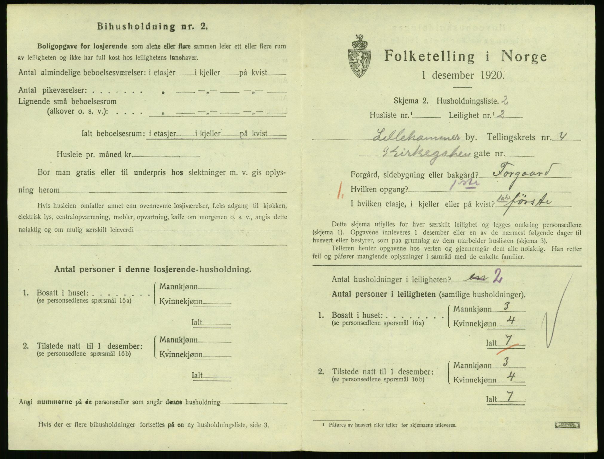 SAH, 1920 census for Lillehammer, 1920, p. 2058