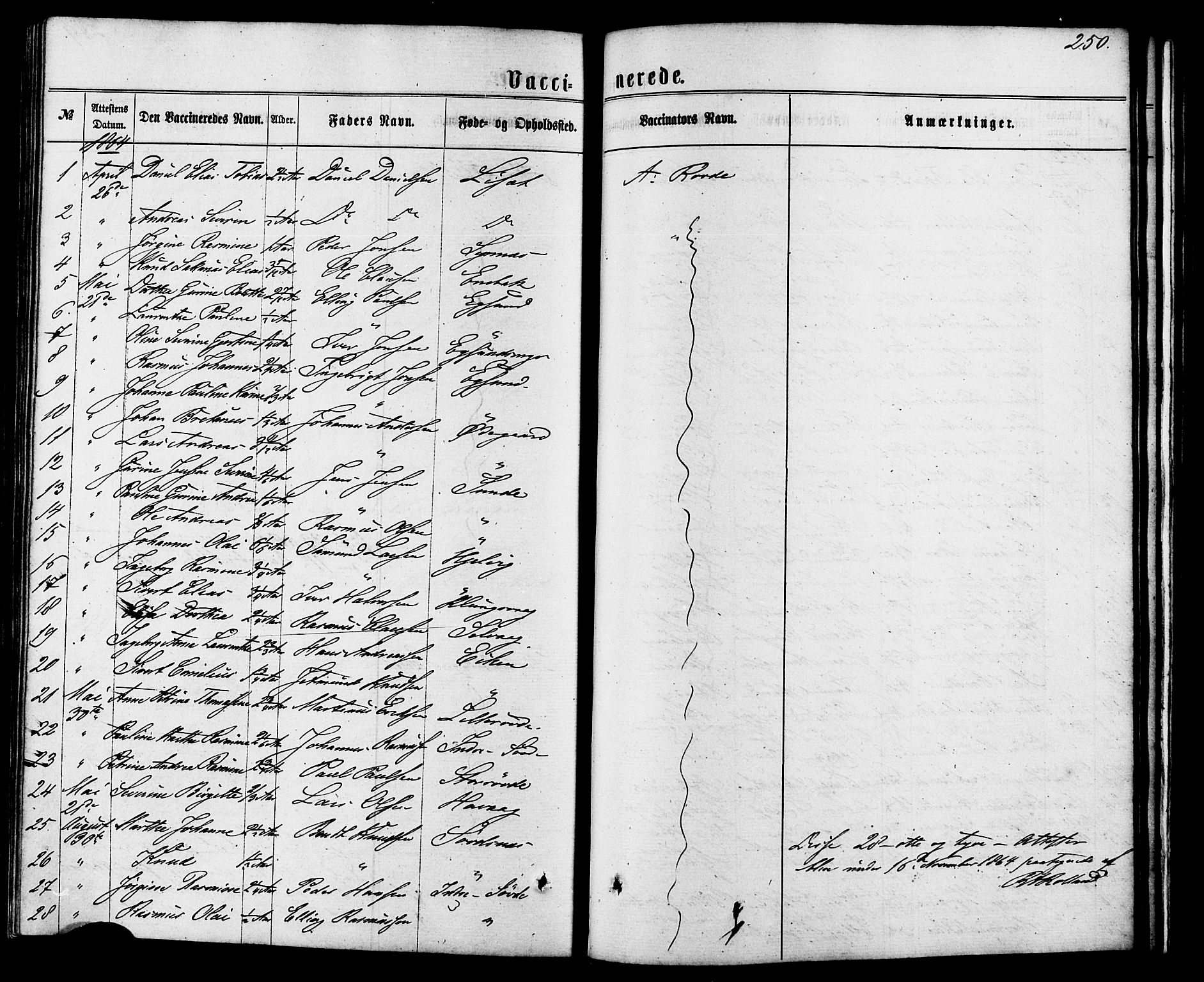 Ministerialprotokoller, klokkerbøker og fødselsregistre - Møre og Romsdal, SAT/A-1454/504/L0055: Parish register (official) no. 504A02, 1861-1884, p. 250