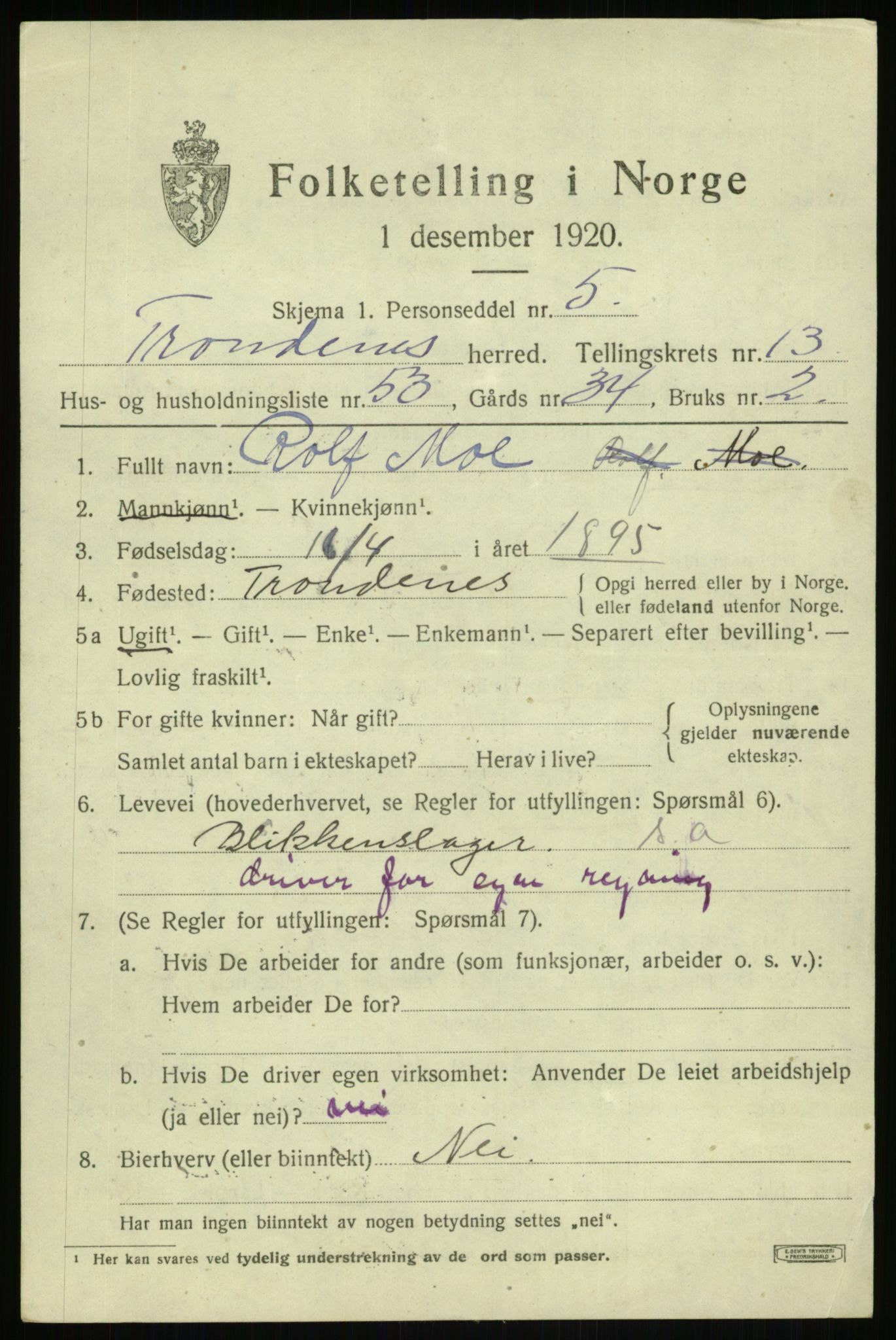 SATØ, 1920 census for Trondenes, 1920, p. 9961