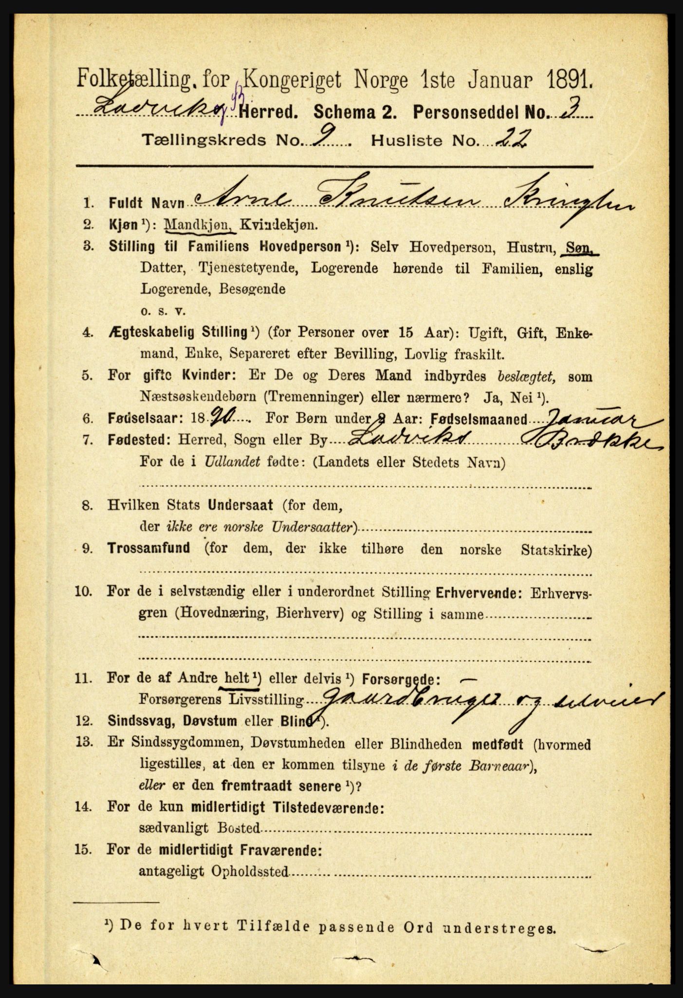 RA, 1891 census for 1415 Lavik og Brekke, 1891, p. 1950