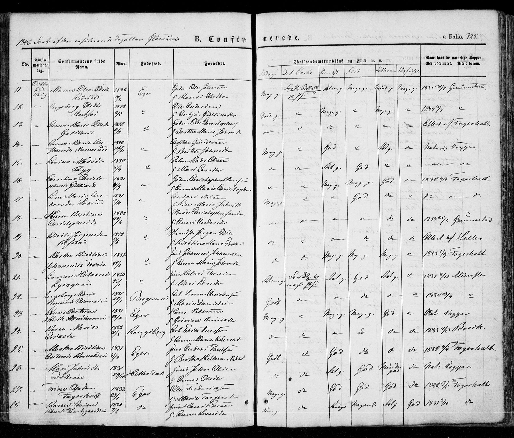 Eiker kirkebøker, AV/SAKO-A-4/G/Ga/L0002: Parish register (copy) no. I 2, 1832-1856, p. 325