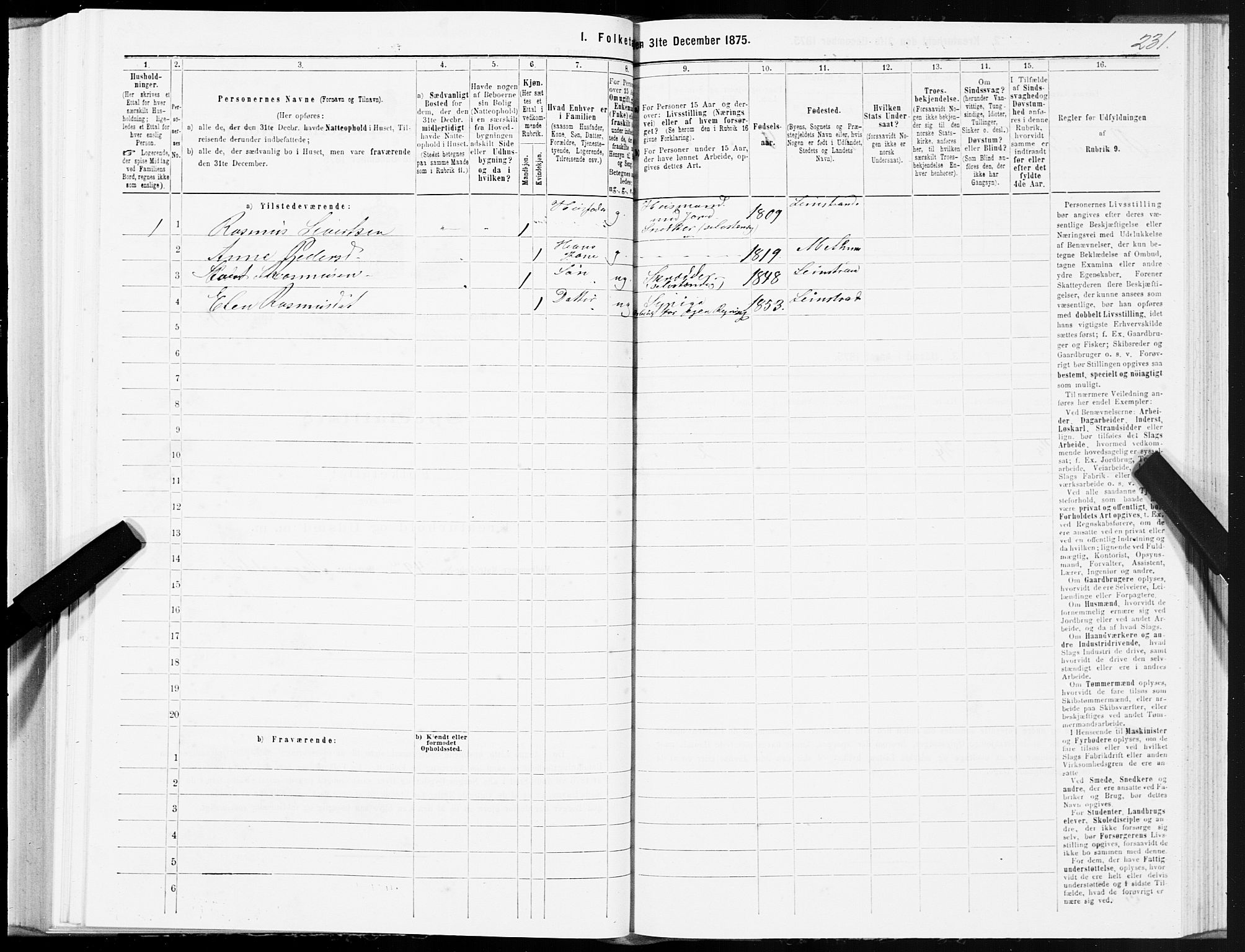 SAT, 1875 census for 1653P Melhus, 1875, p. 8231