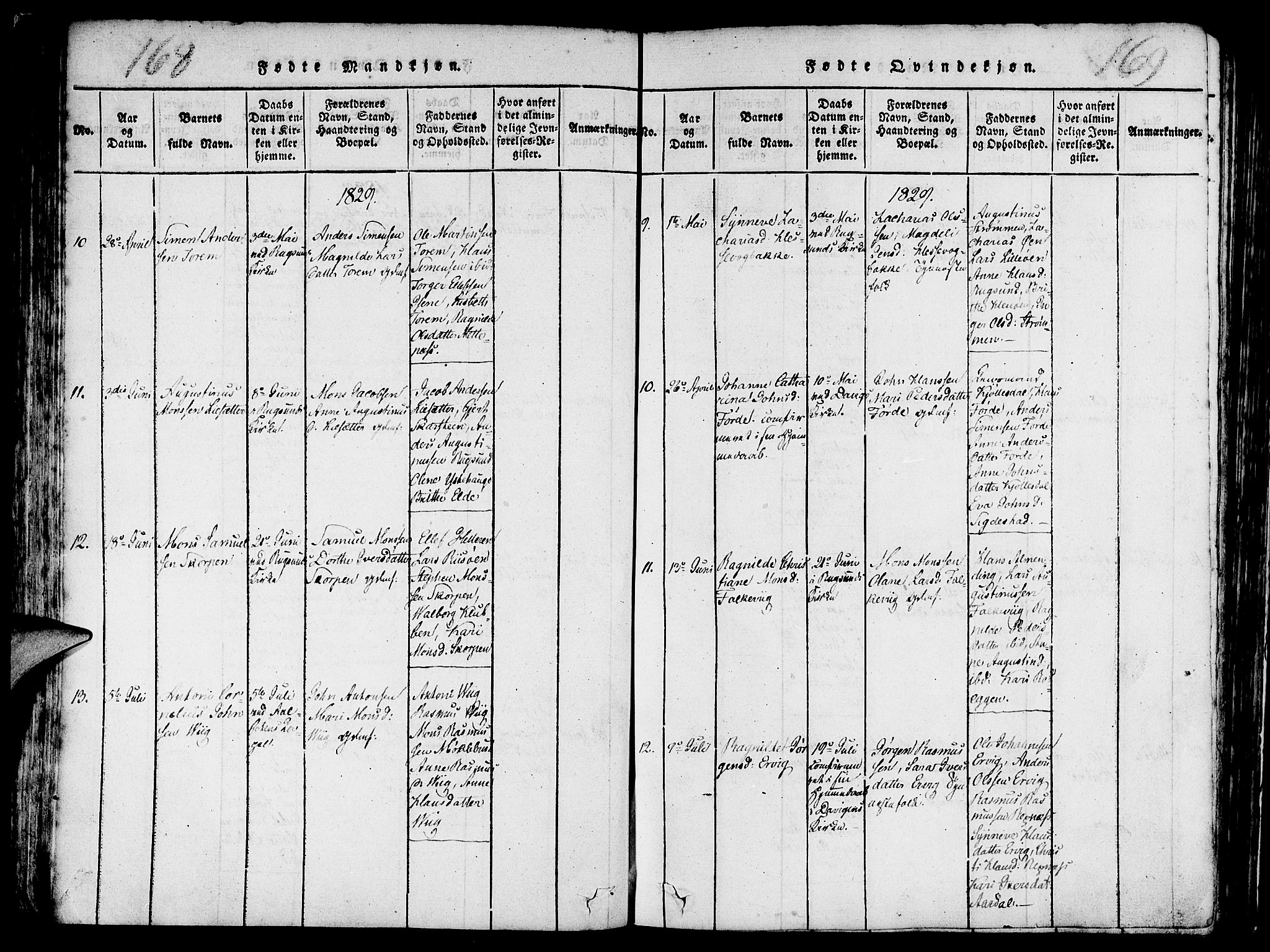 Davik sokneprestembete, AV/SAB-A-79701/H/Haa/Haaa/L0003: Parish register (official) no. A 3, 1816-1830, p. 168-169