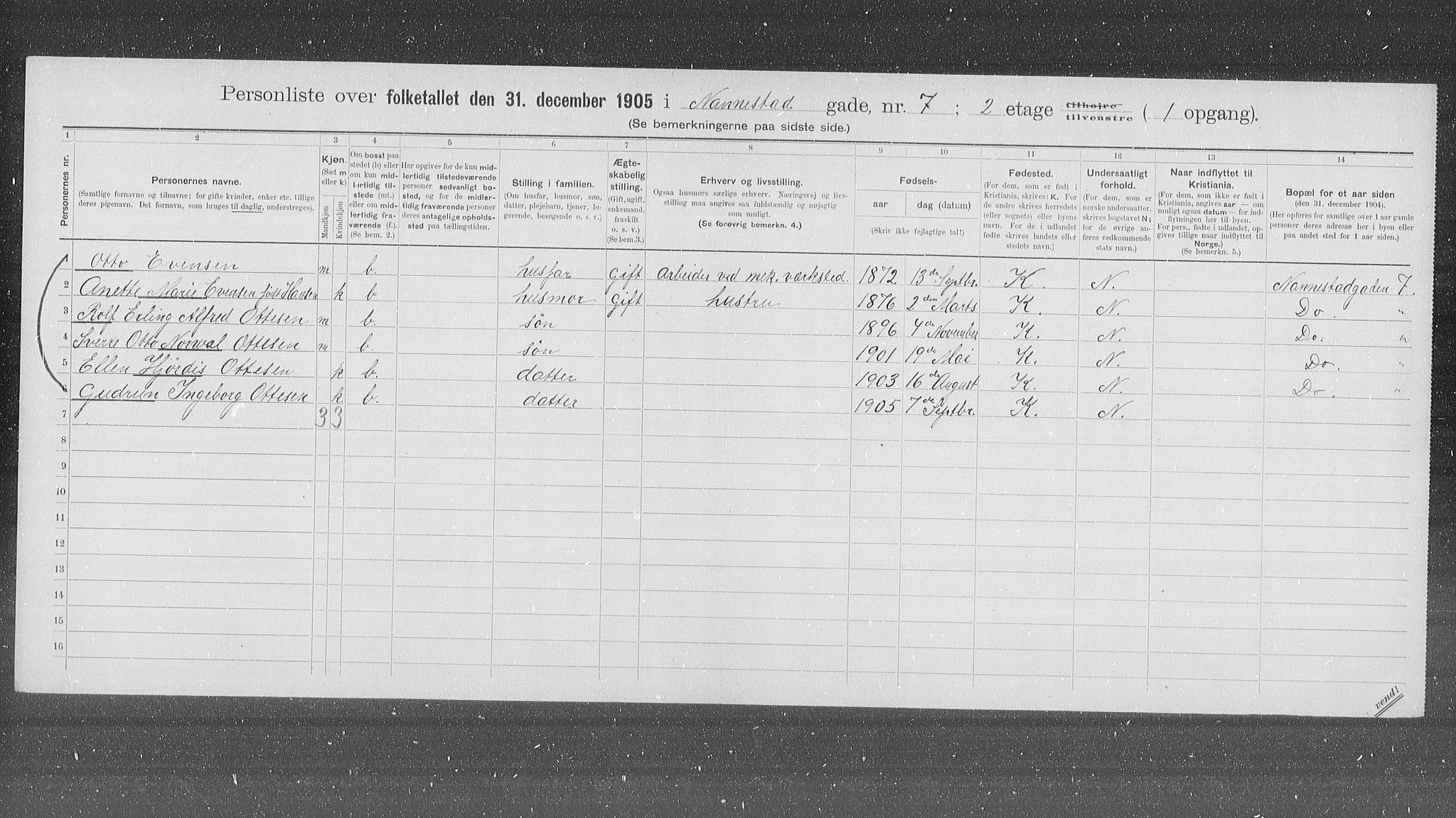 OBA, Municipal Census 1905 for Kristiania, 1905, p. 36320