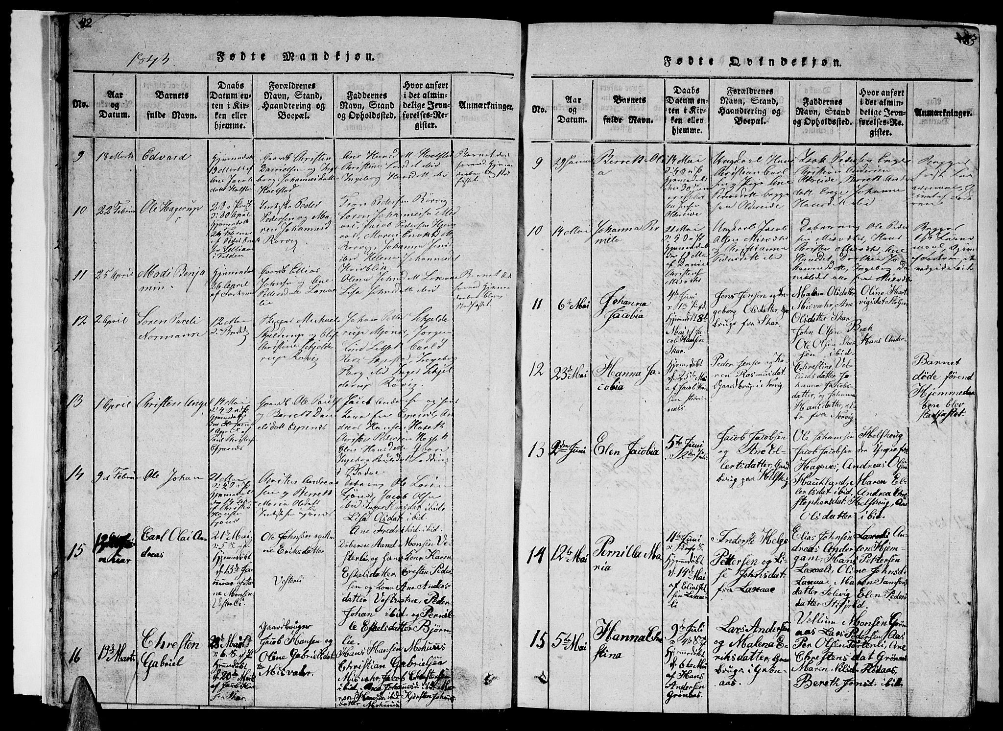 Ministerialprotokoller, klokkerbøker og fødselsregistre - Nordland, AV/SAT-A-1459/852/L0752: Parish register (copy) no. 852C03, 1840-1855, p. 42-43