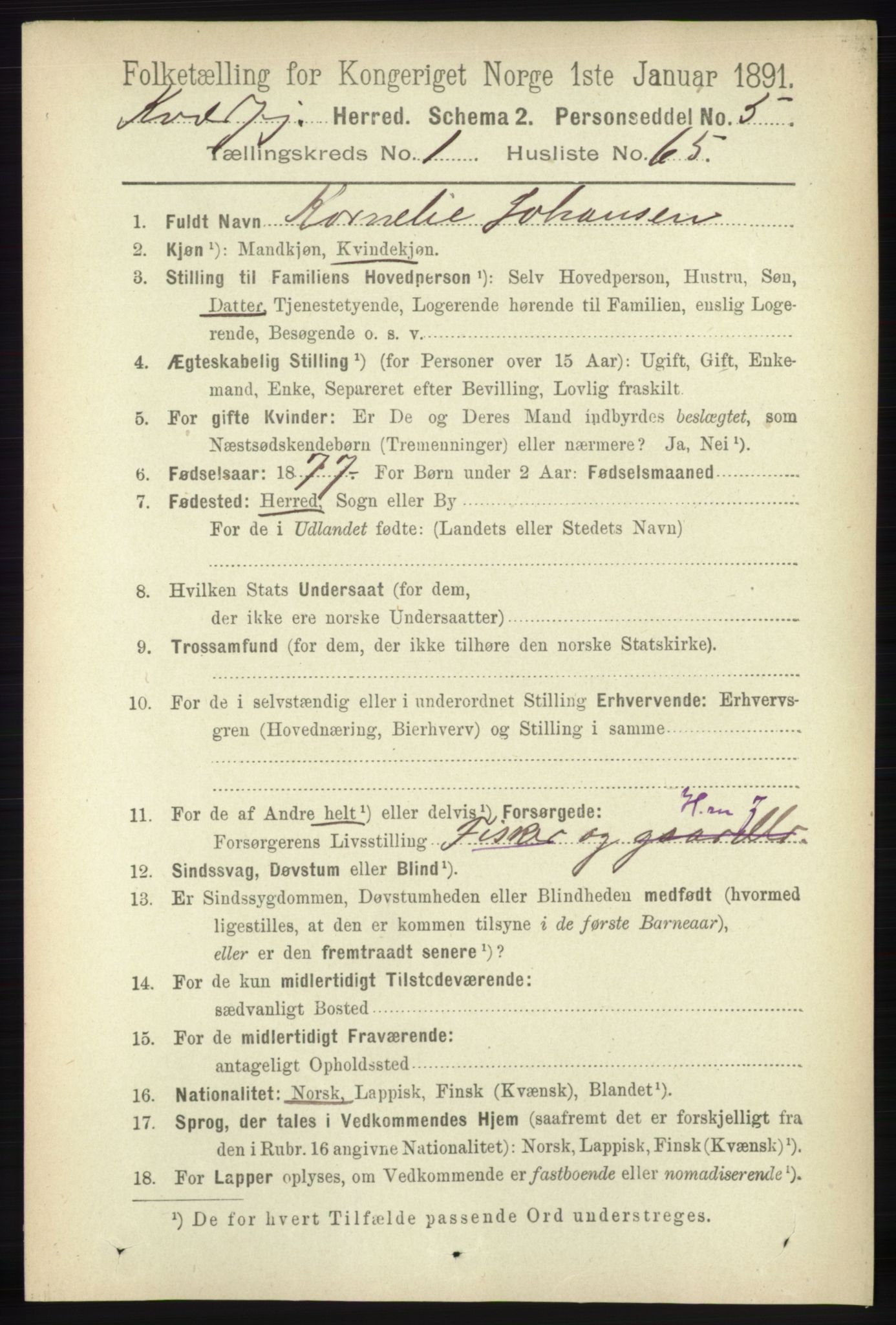 RA, 1891 census for 1911 Kvæfjord, 1891, p. 548