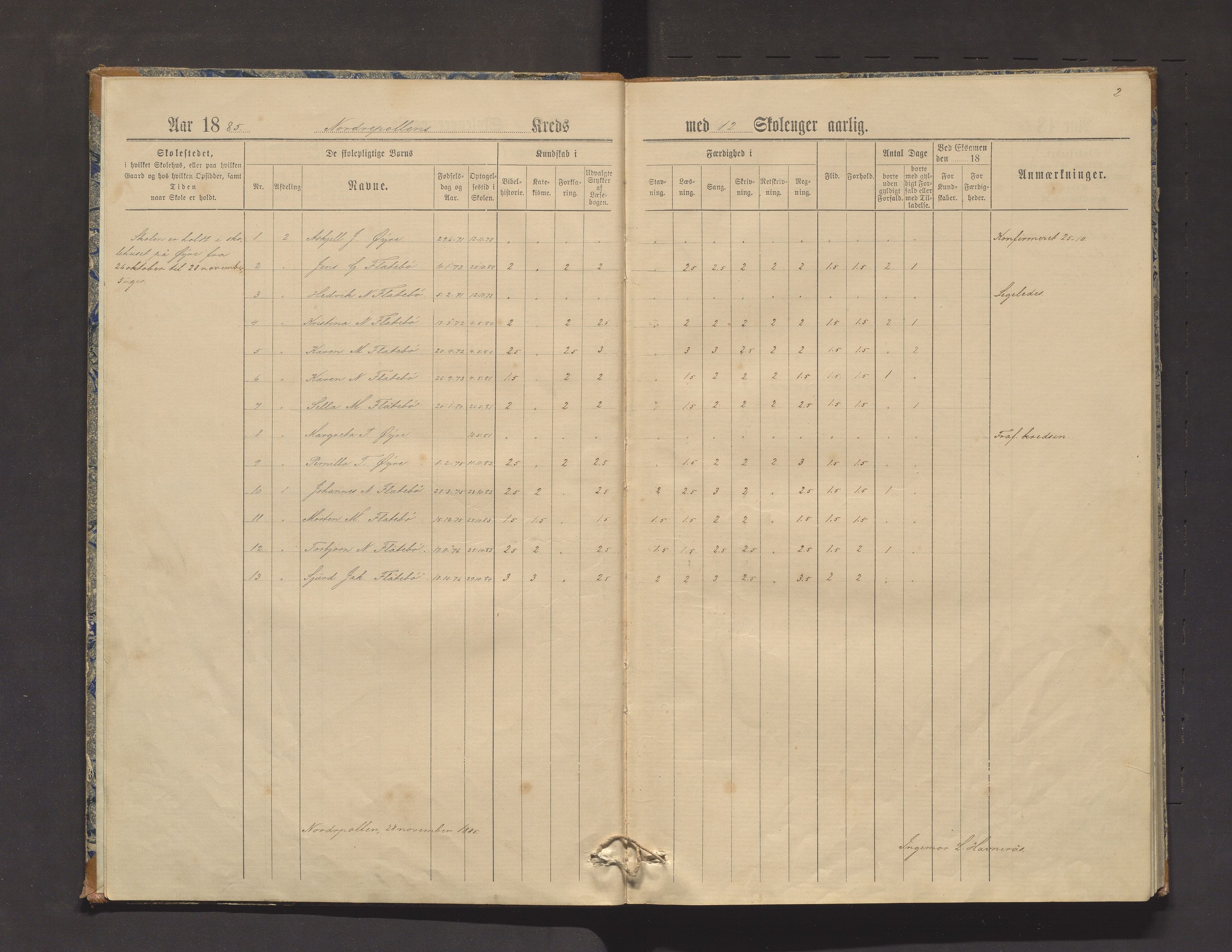 Kvinnherad kommune. Barneskulane, IKAH/1224-231/F/Fd/L0003: Skuleprotokoll for Årvikstranden, Gjetingsdalen og Nordrepollen krinsar, 1885-1895