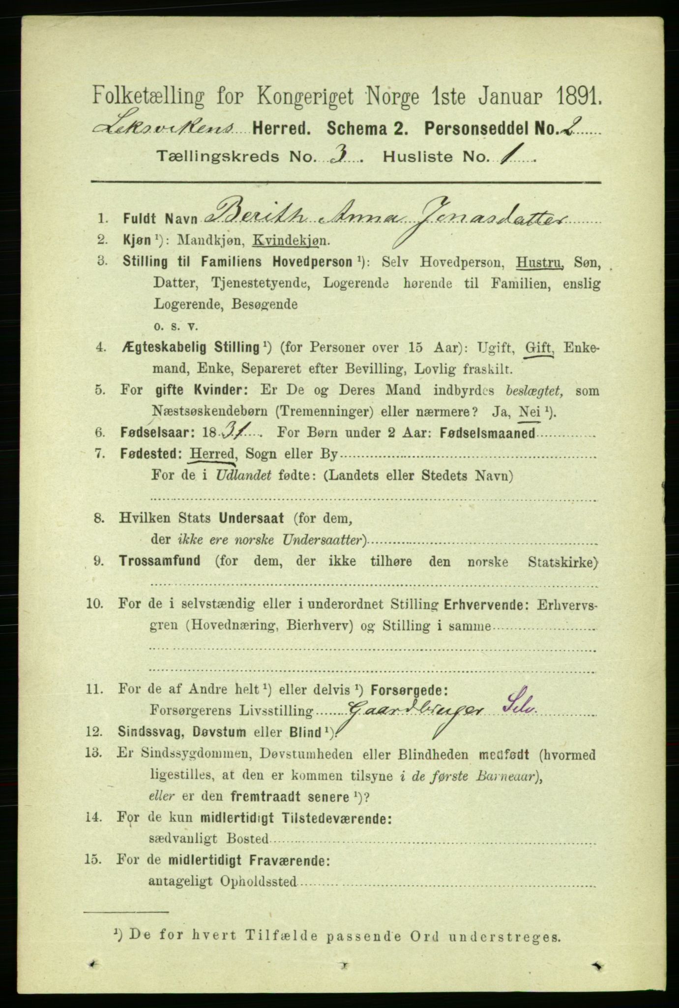 RA, 1891 census for 1718 Leksvik, 1891, p. 1199