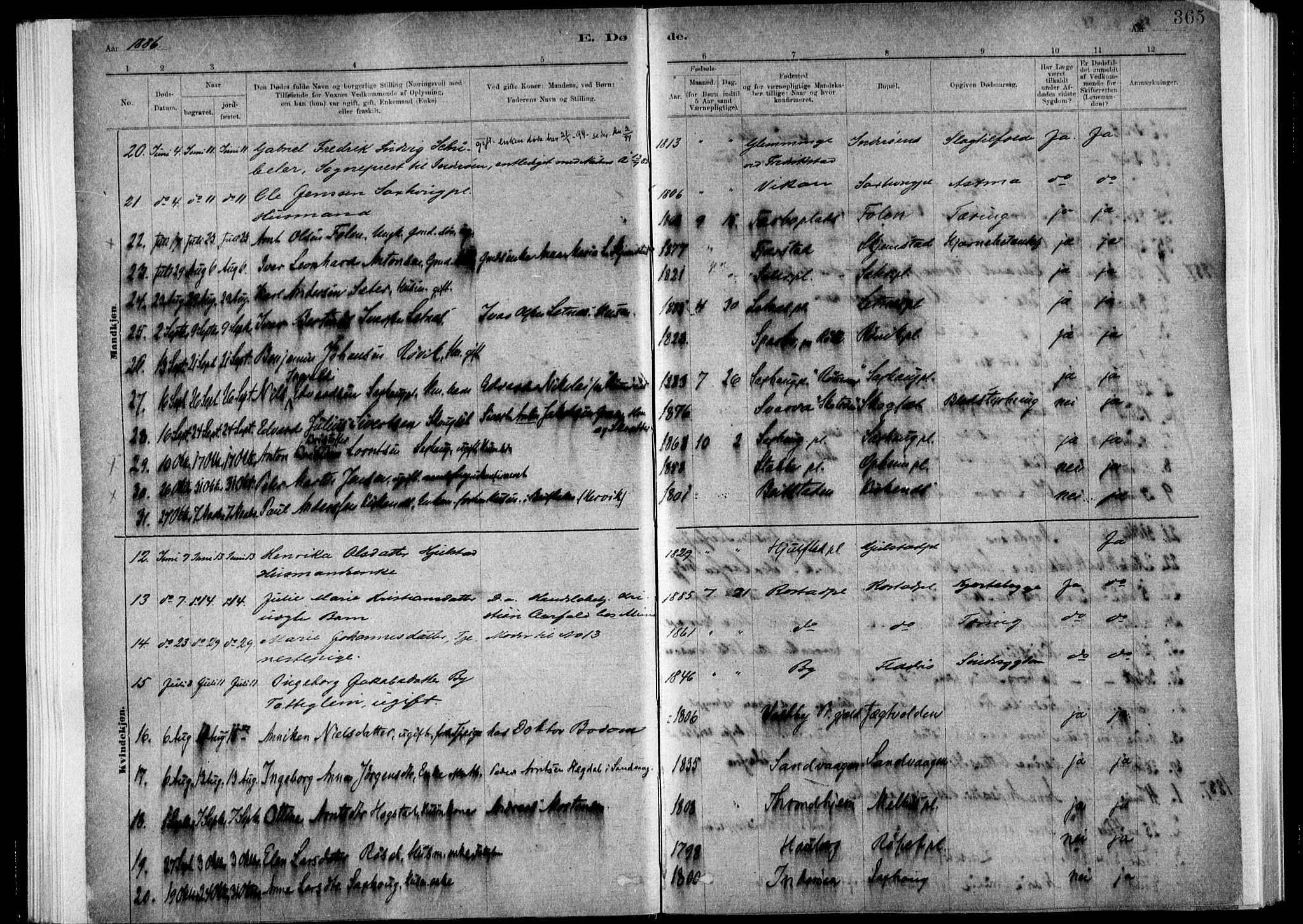 Ministerialprotokoller, klokkerbøker og fødselsregistre - Nord-Trøndelag, SAT/A-1458/730/L0285: Parish register (official) no. 730A10, 1879-1914, p. 365