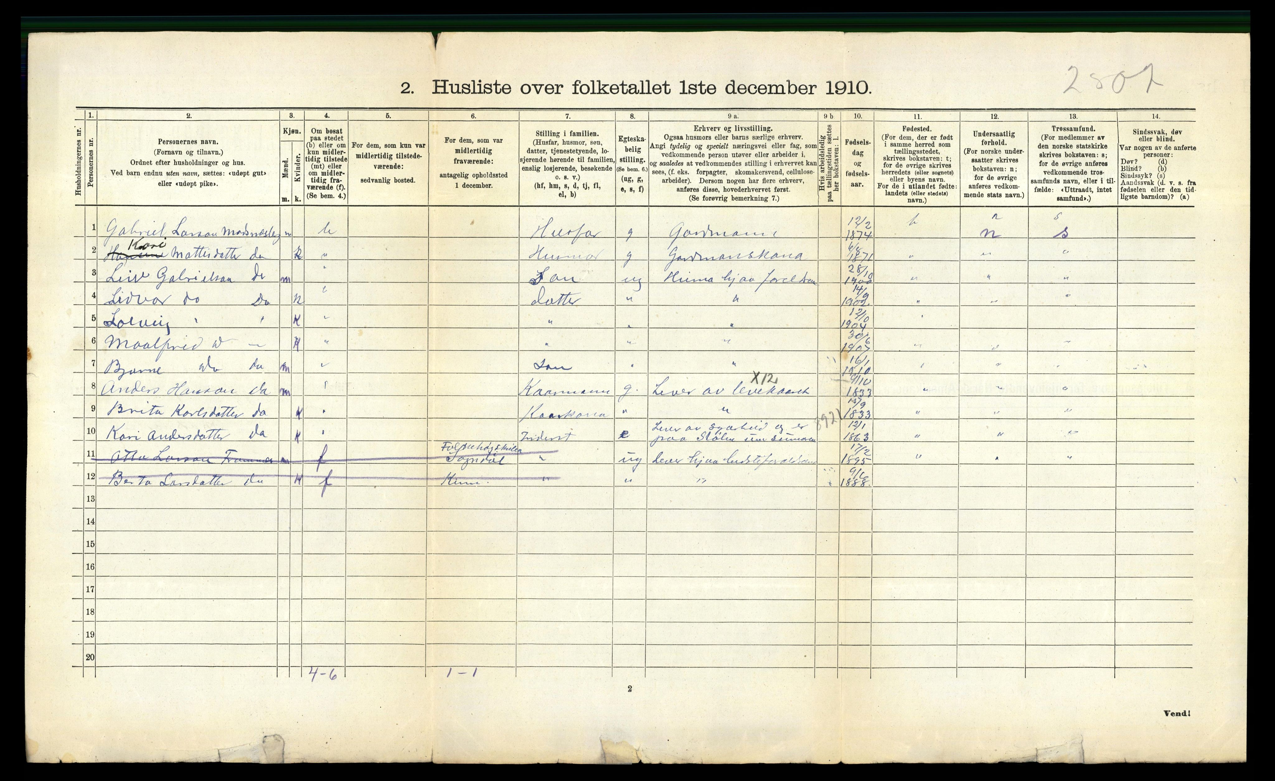 RA, 1910 census for Lavik, 1910, p. 390