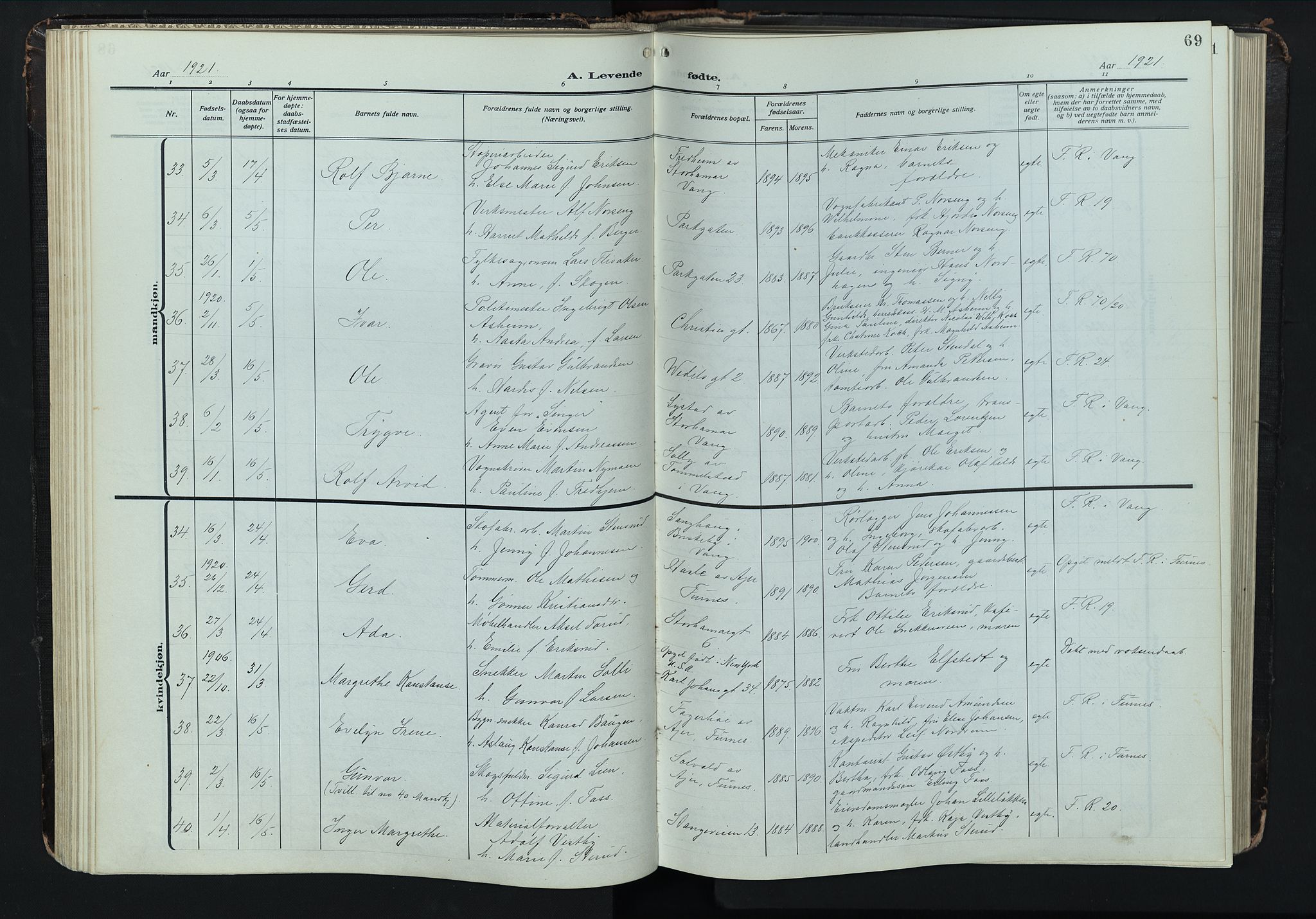 Hamar prestekontor, SAH/DOMPH-002/H/Ha/Hab/L0004: Parish register (copy) no. 4, 1915-1942, p. 69