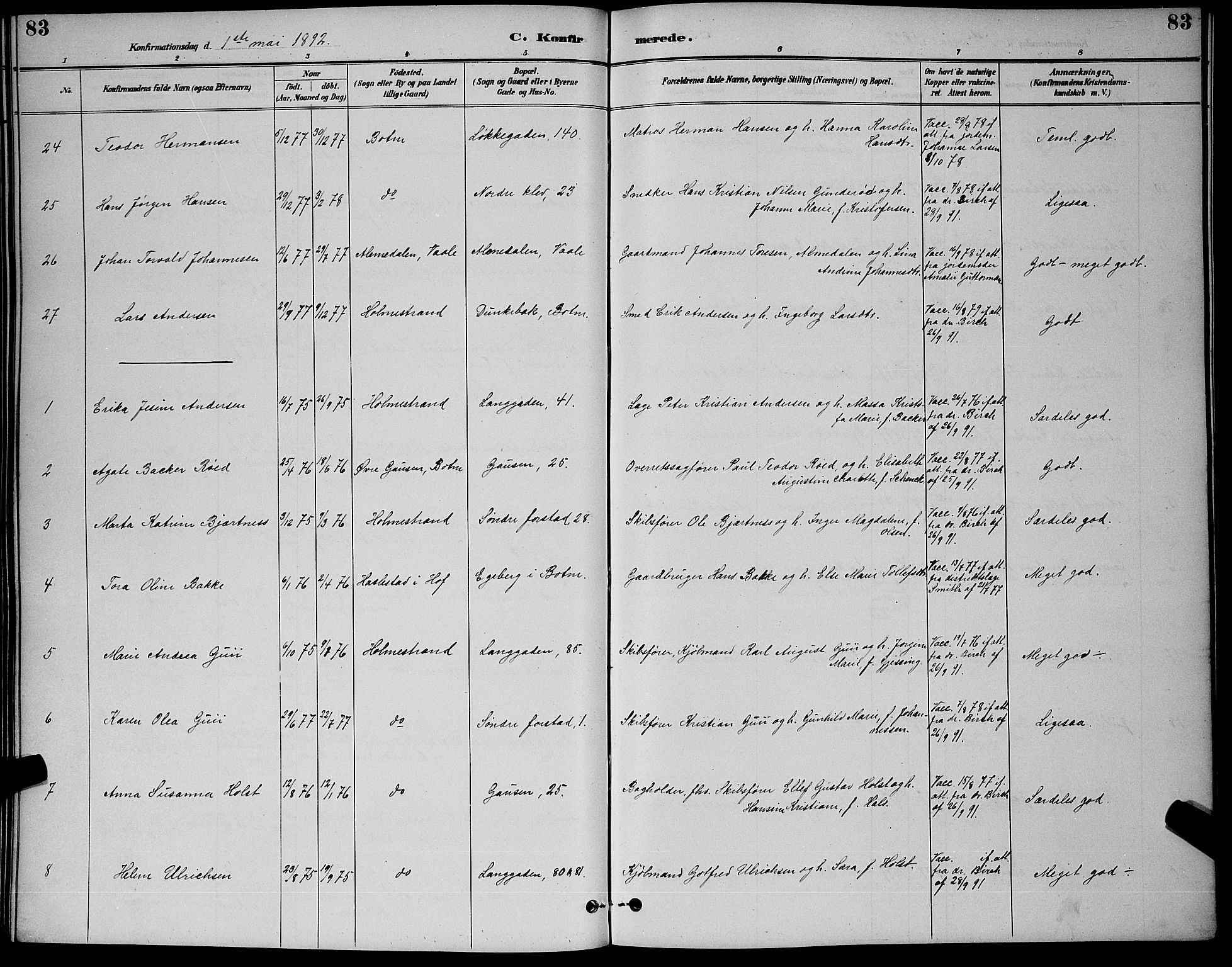 Holmestrand kirkebøker, SAKO/A-346/G/Ga/L0005: Parish register (copy) no. 5, 1889-1901, p. 83