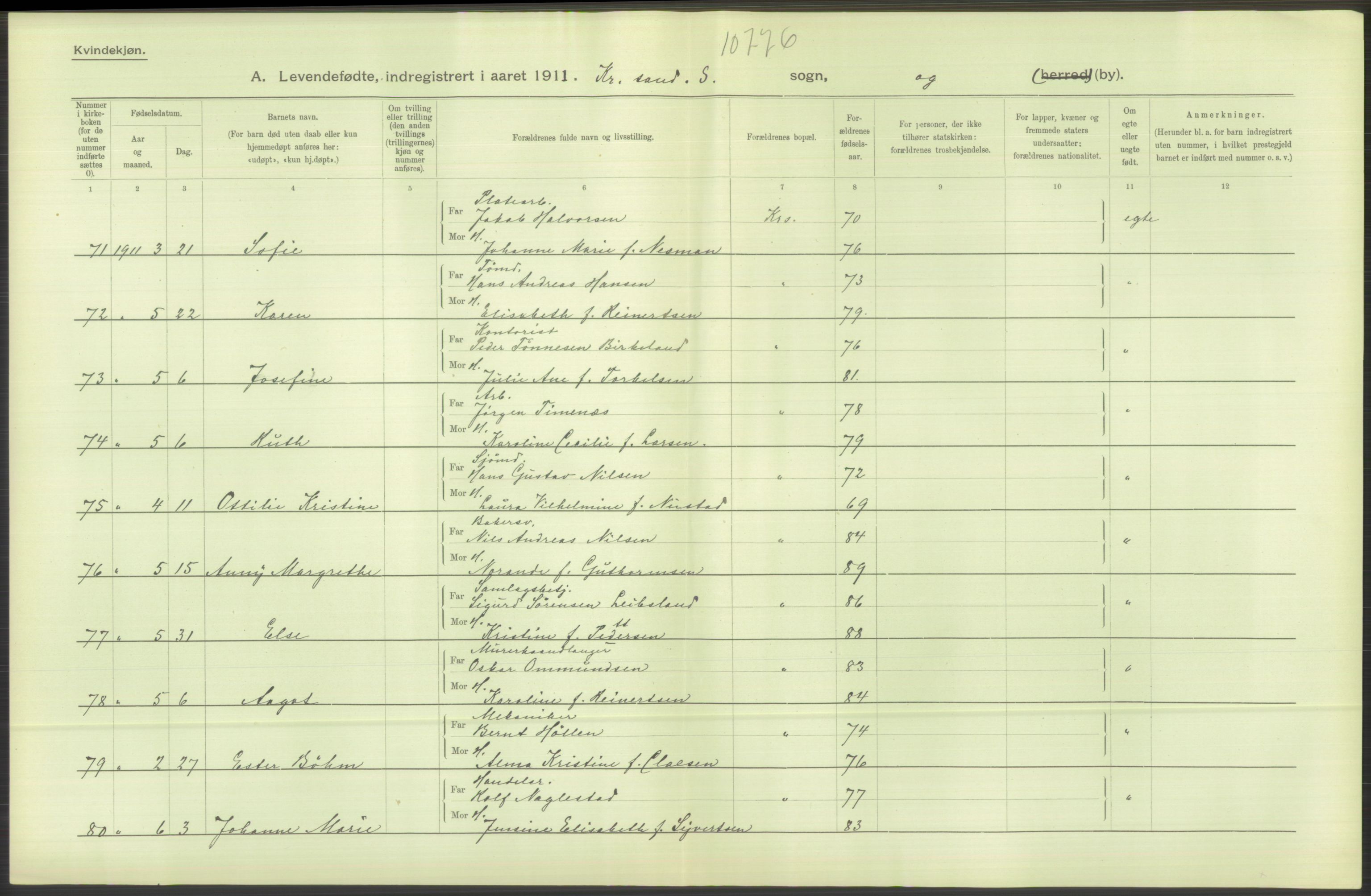 Statistisk sentralbyrå, Sosiodemografiske emner, Befolkning, AV/RA-S-2228/D/Df/Dfb/Dfba/L0023: Lister og Mandals amt:  Levendefødte menn og kvinner. Bygder og byer., 1911, p. 24