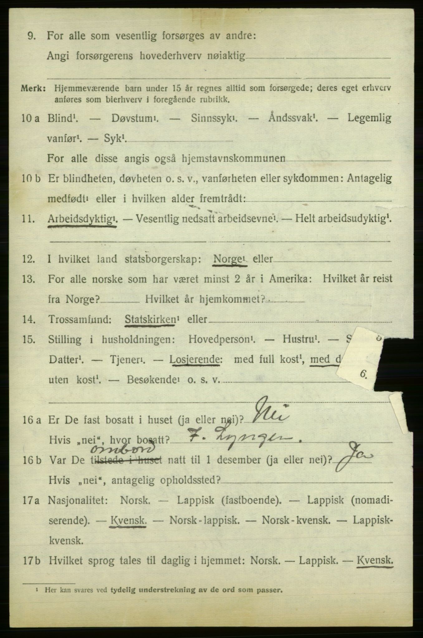 SATØ, 1920 census for Loppa, 1920, p. 3073