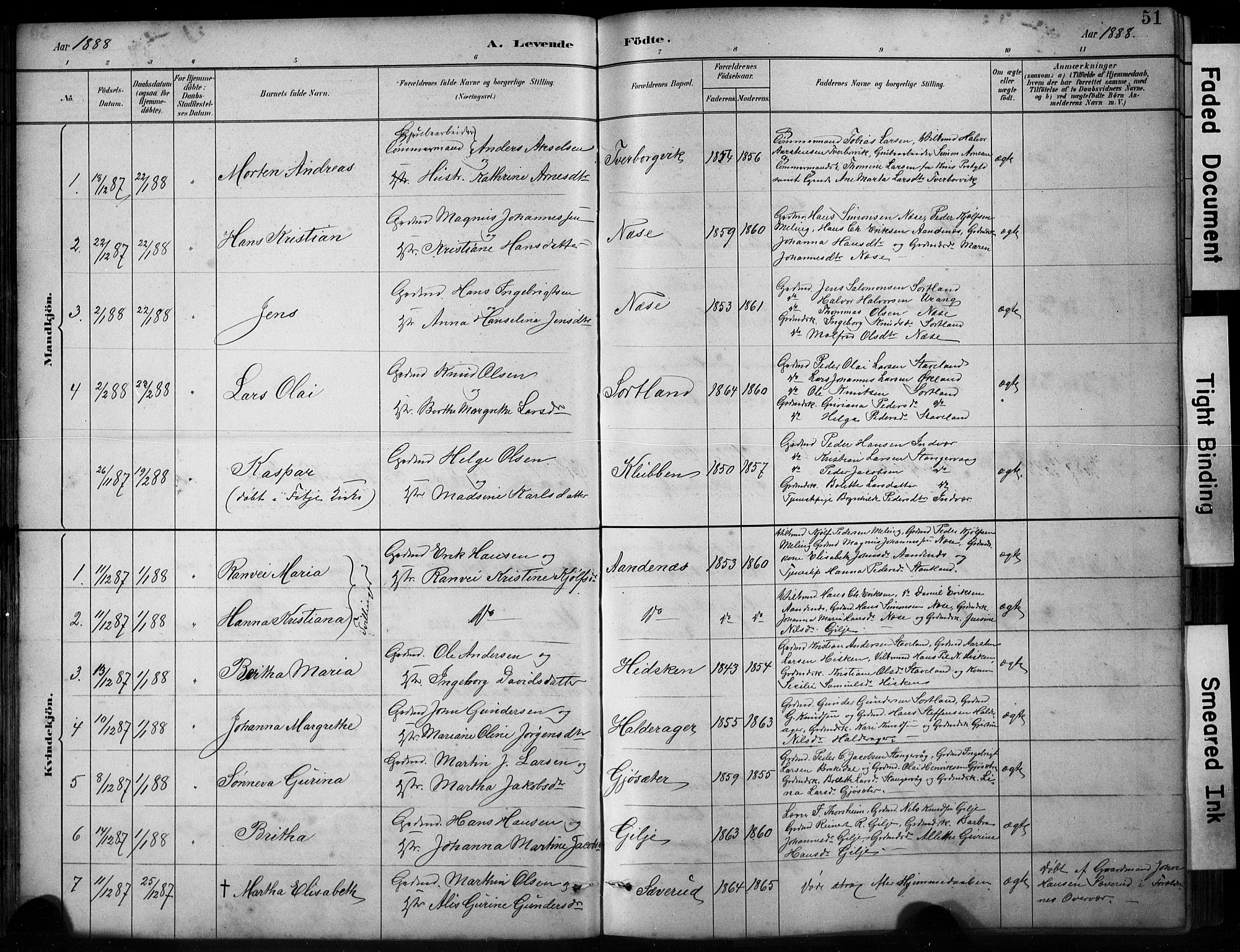 Finnås sokneprestembete, SAB/A-99925/H/Ha/Hab/Habb/L0003: Parish register (copy) no. B 3, 1882-1897, p. 51
