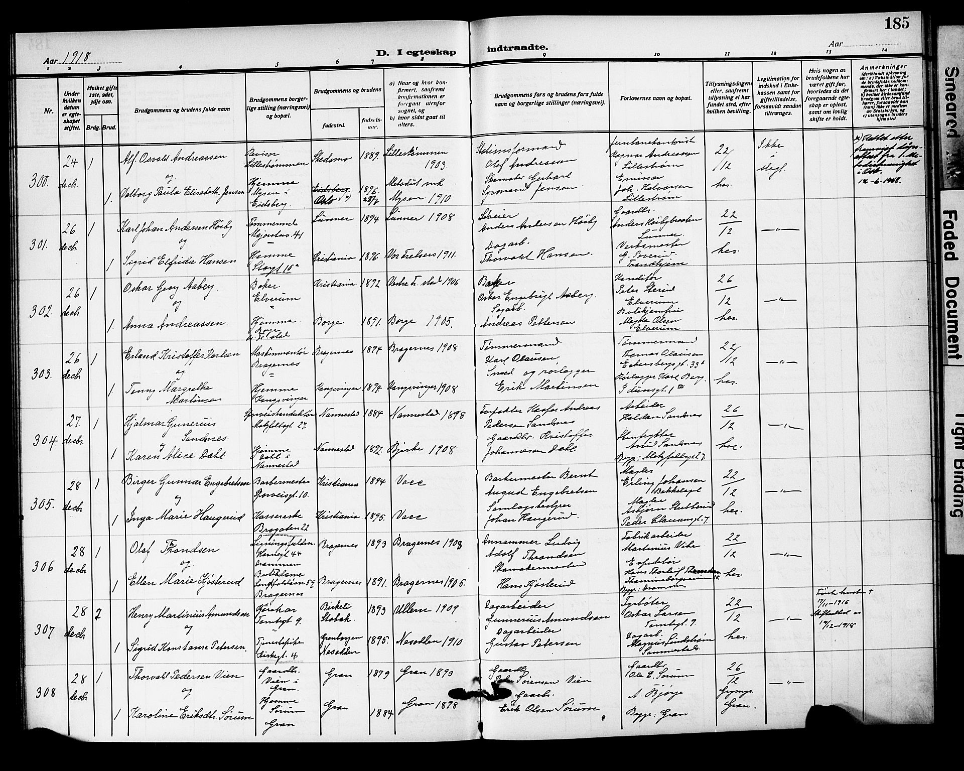 Oslo domkirke Kirkebøker, AV/SAO-A-10752/F/Fa/L0034: Parish register (official) no. 34, 1913-1921, p. 185