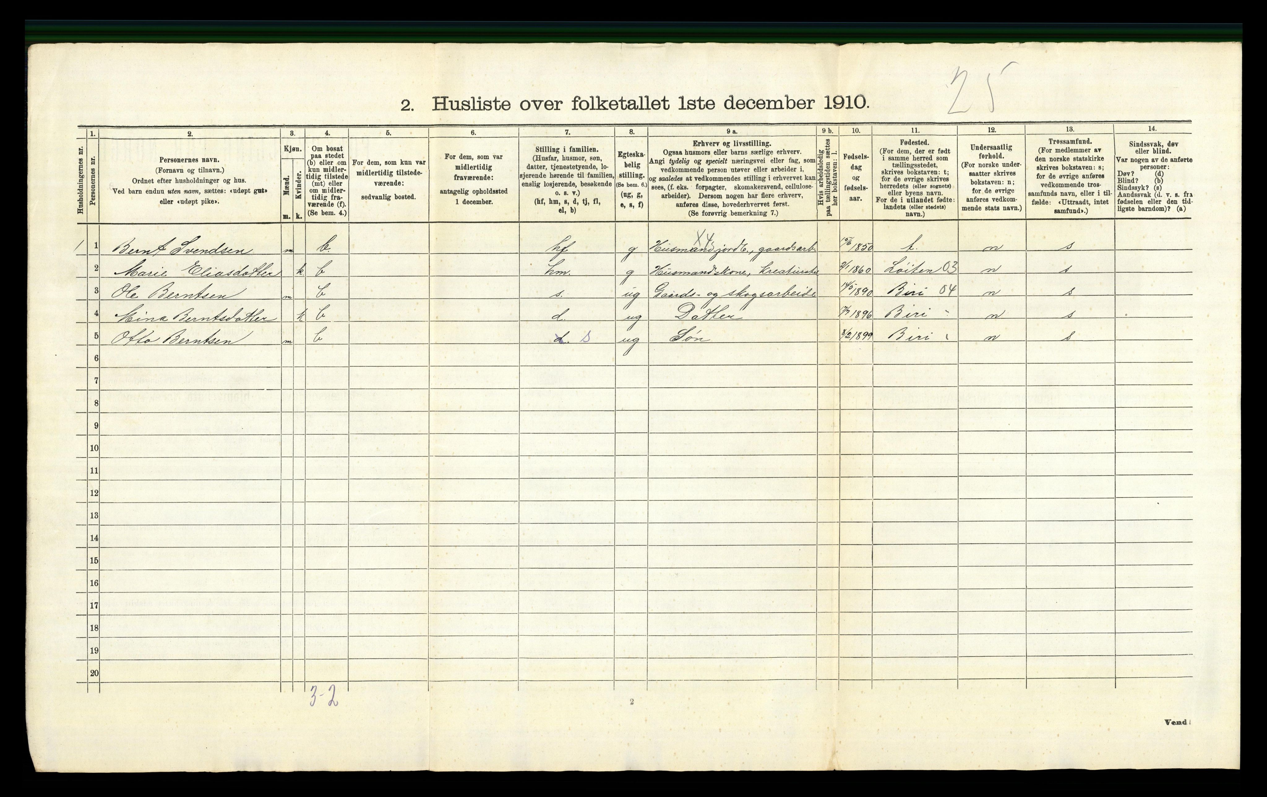 RA, 1910 census for Fåberg, 1910, p. 59