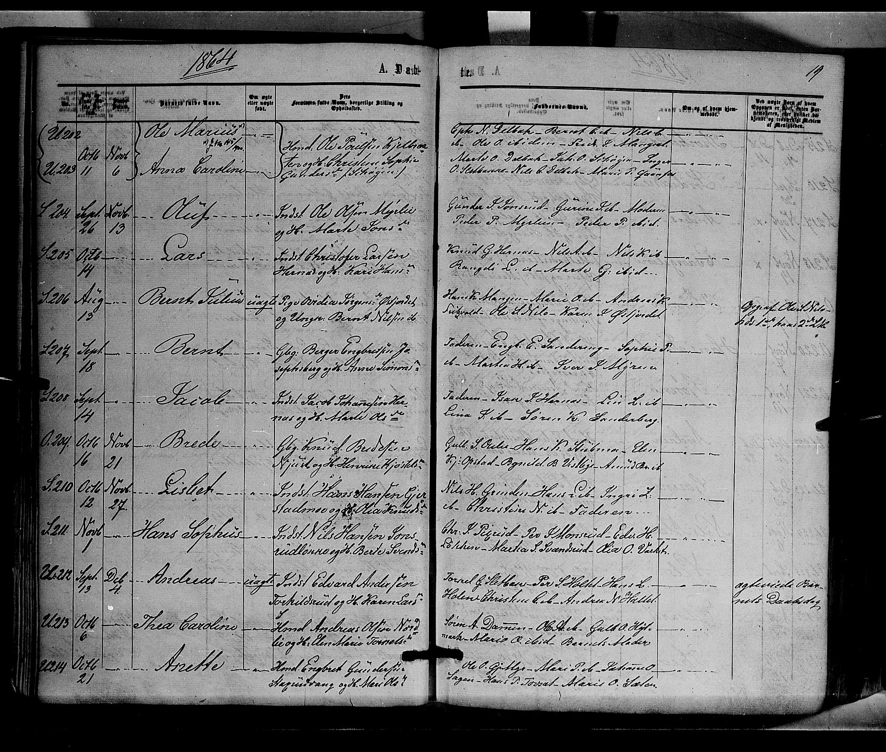 Sør-Odal prestekontor, SAH/PREST-030/H/Ha/Haa/L0003: Parish register (official) no. 3, 1864-1870, p. 19