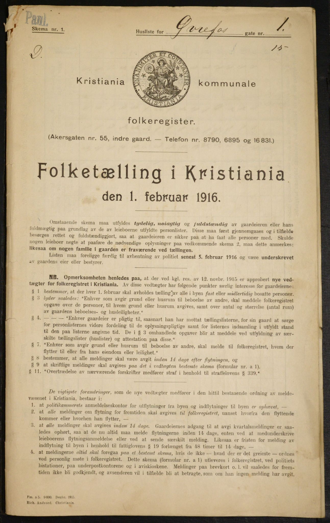 OBA, Municipal Census 1916 for Kristiania, 1916, p. 133199