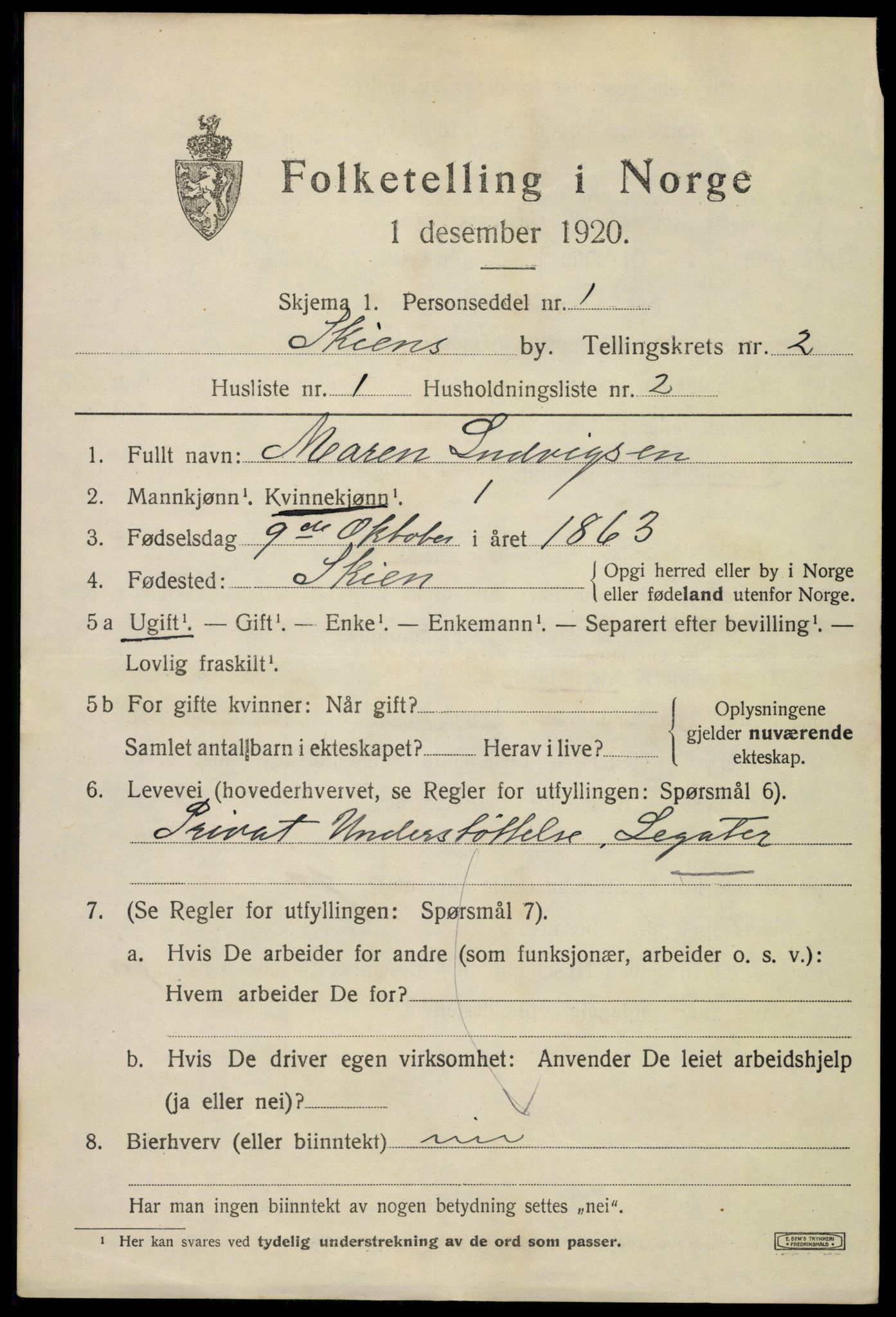 SAKO, 1920 census for Skien, 1920, p. 13532