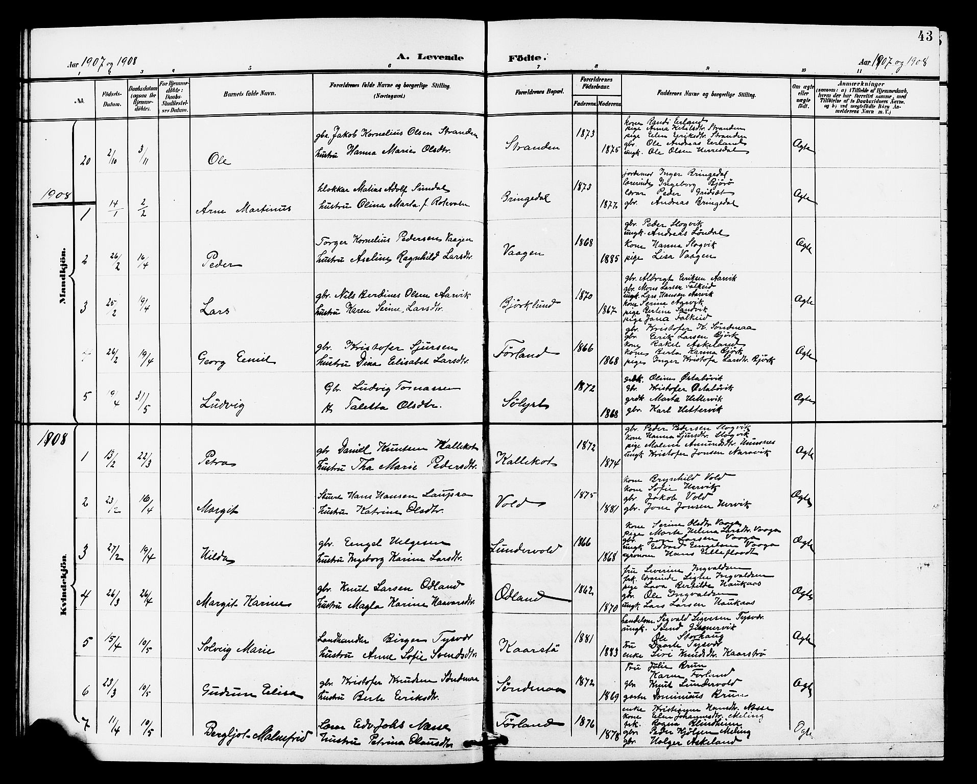 Tysvær sokneprestkontor, SAST/A -101864/H/Ha/Haa/L0008: Parish register (official) no. A 8, 1897-1912, p. 43