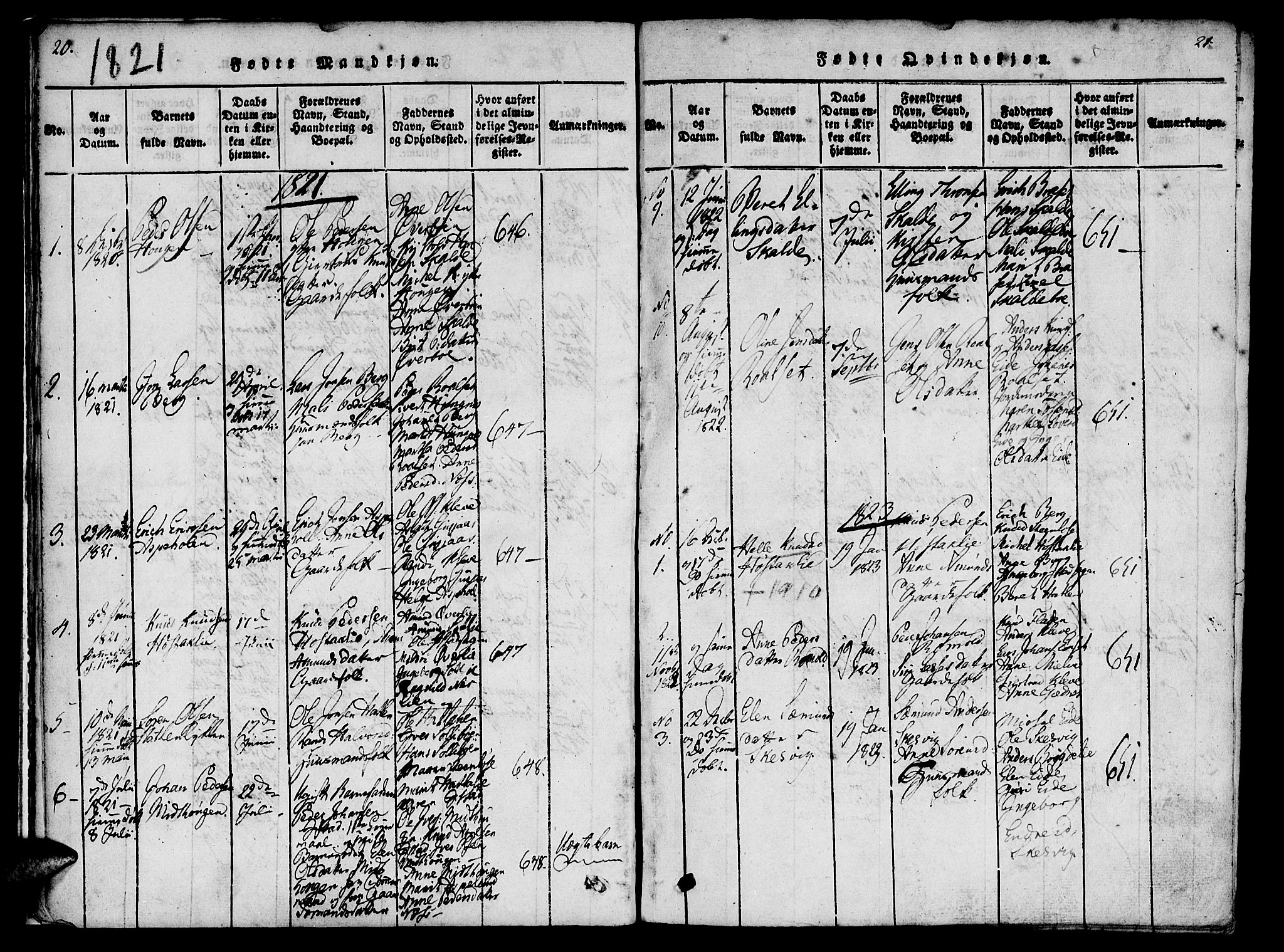 Ministerialprotokoller, klokkerbøker og fødselsregistre - Møre og Romsdal, AV/SAT-A-1454/557/L0679: Parish register (official) no. 557A01, 1818-1843, p. 20-21