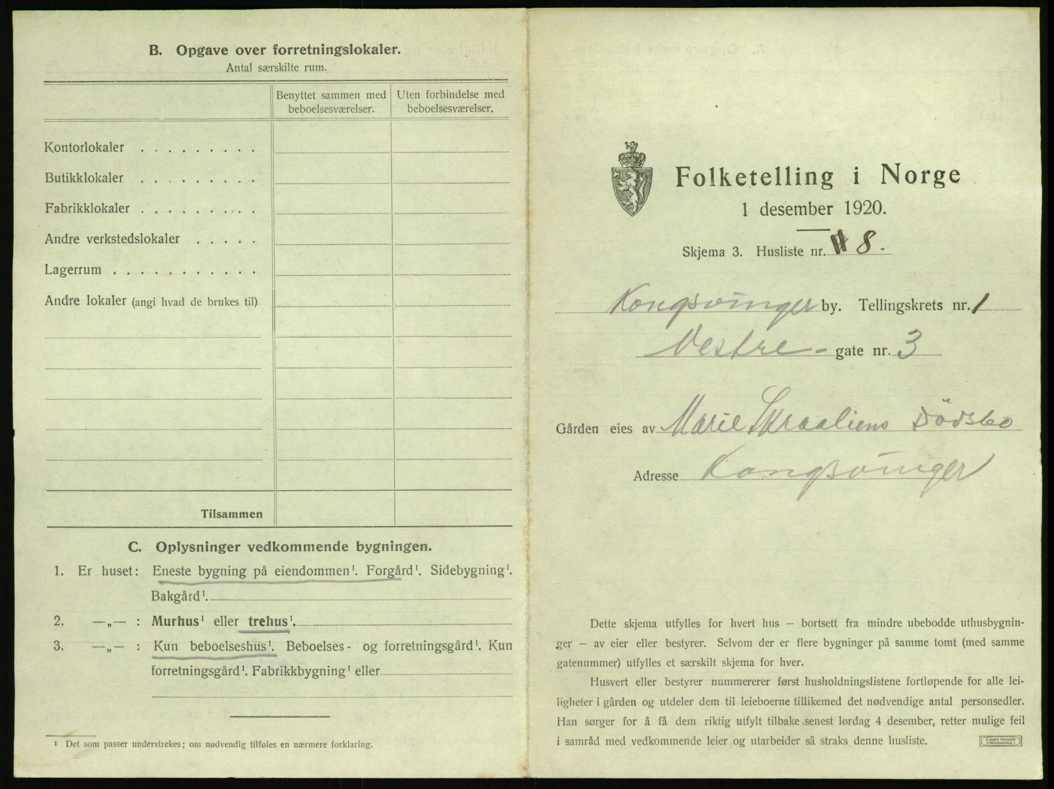 SAH, 1920 census for Kongsvinger, 1920, p. 33