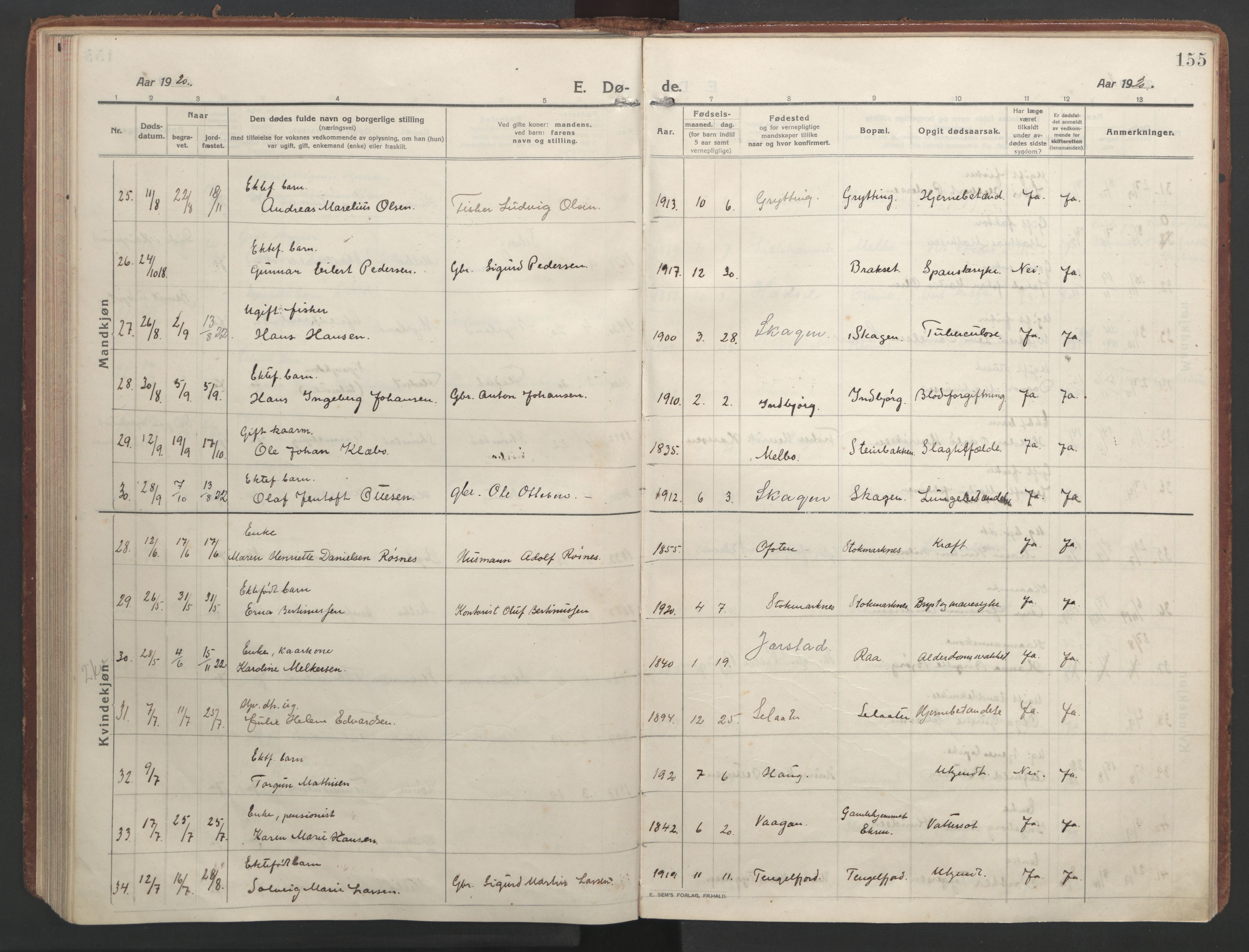 Ministerialprotokoller, klokkerbøker og fødselsregistre - Nordland, AV/SAT-A-1459/888/L1251: Parish register (official) no. 888A17, 1913-1925, p. 155