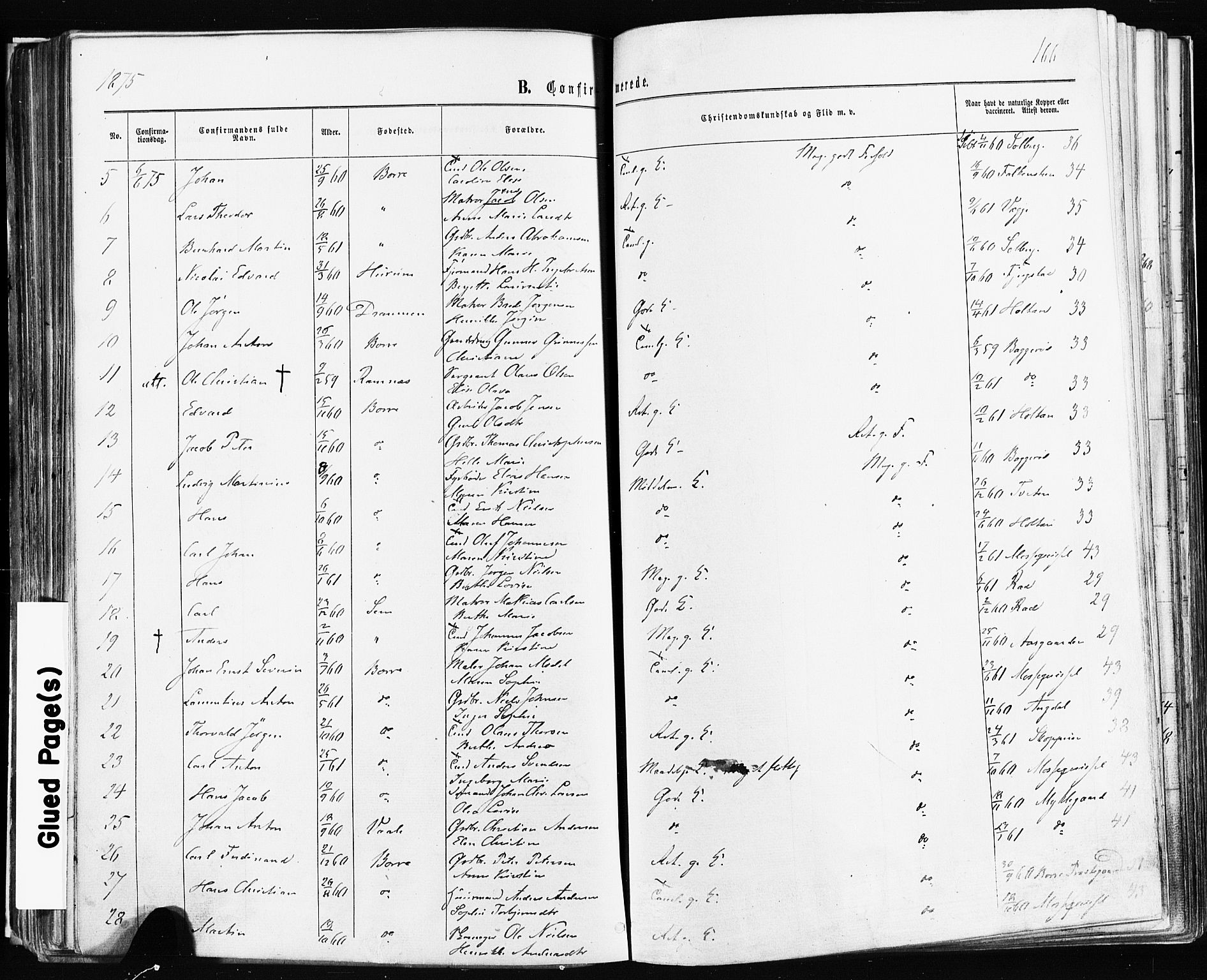 Borre kirkebøker, AV/SAKO-A-338/F/Fa/L0008: Parish register (official) no. I 8, 1868-1877, p. 166