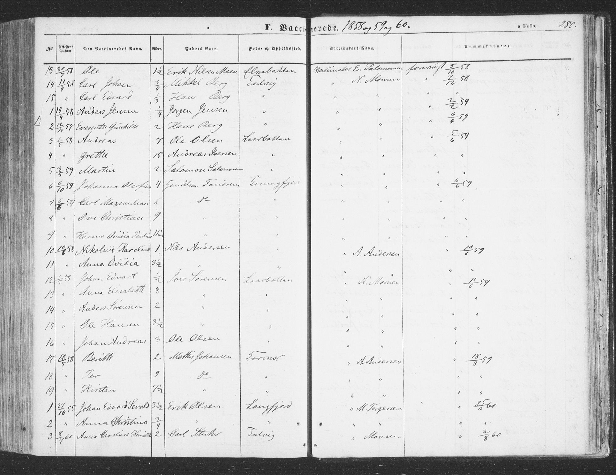 Talvik sokneprestkontor, SATØ/S-1337/H/Ha/L0010kirke: Parish register (official) no. 10, 1852-1864, p. 280