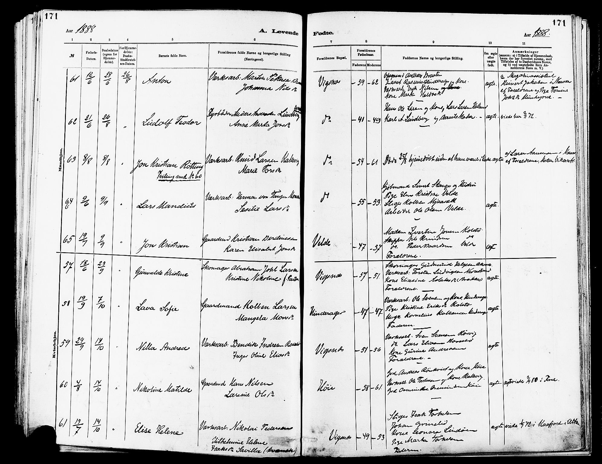 Avaldsnes sokneprestkontor, AV/SAST-A -101851/H/Ha/Haa/L0014: Parish register (official) no. A 14, 1880-1889, p. 171